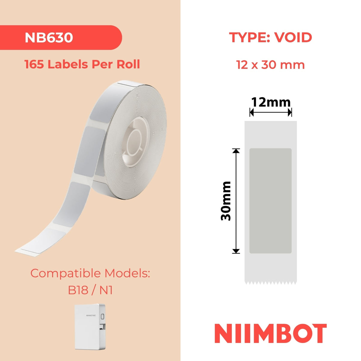 NIIMBOT - N1 - 12x30mm - Silver Void - 165 Labels