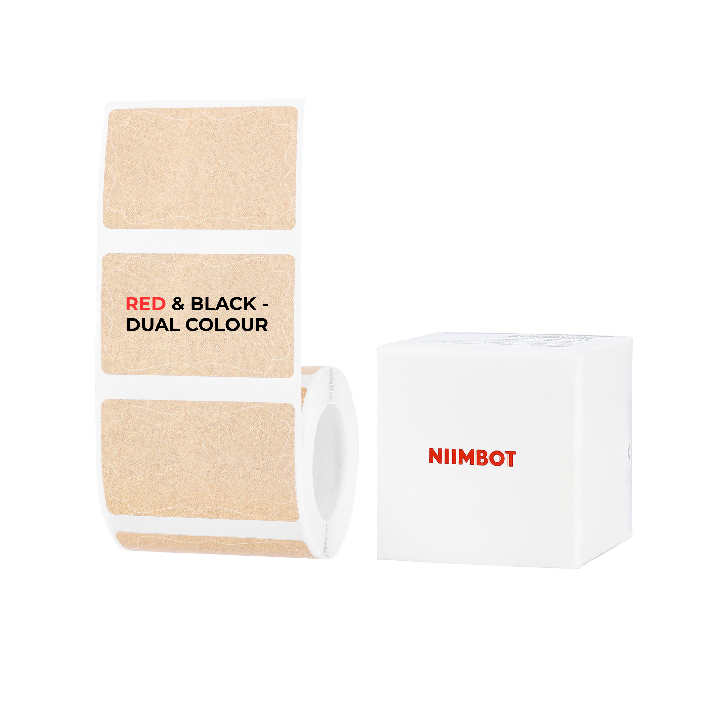 NIIMBOT - B Pro Range - 50x30mm - Kraft Red & Black Text Dual Colour Vintage Frame - 230 Labels