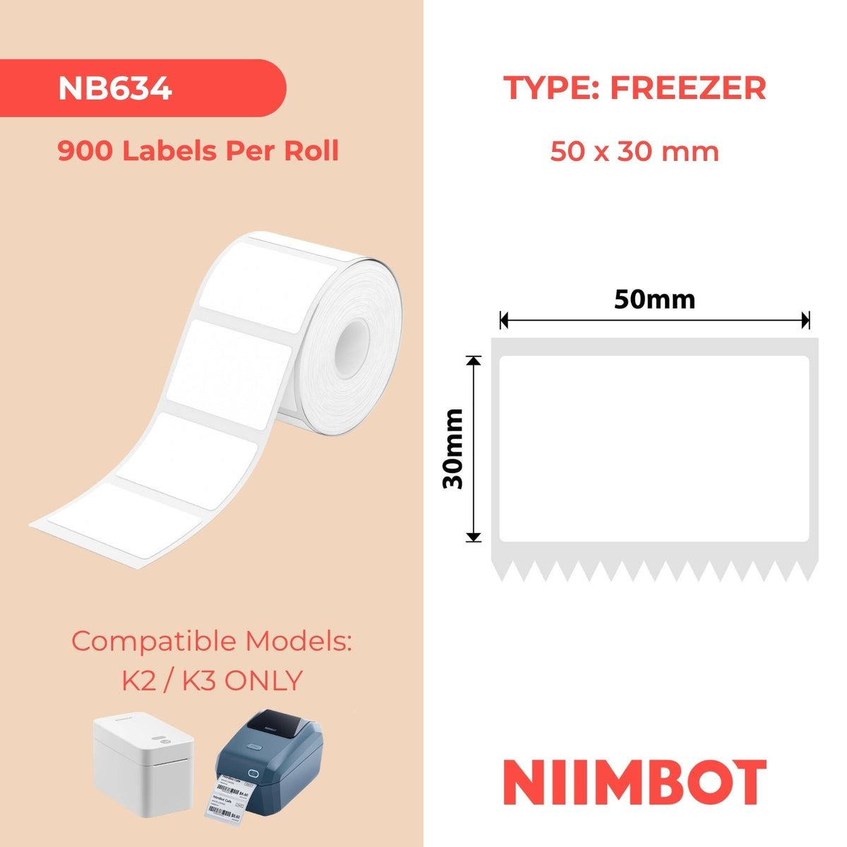 NIIMBOT - K Range - 50x30mm - White Freezer - 900 Labels