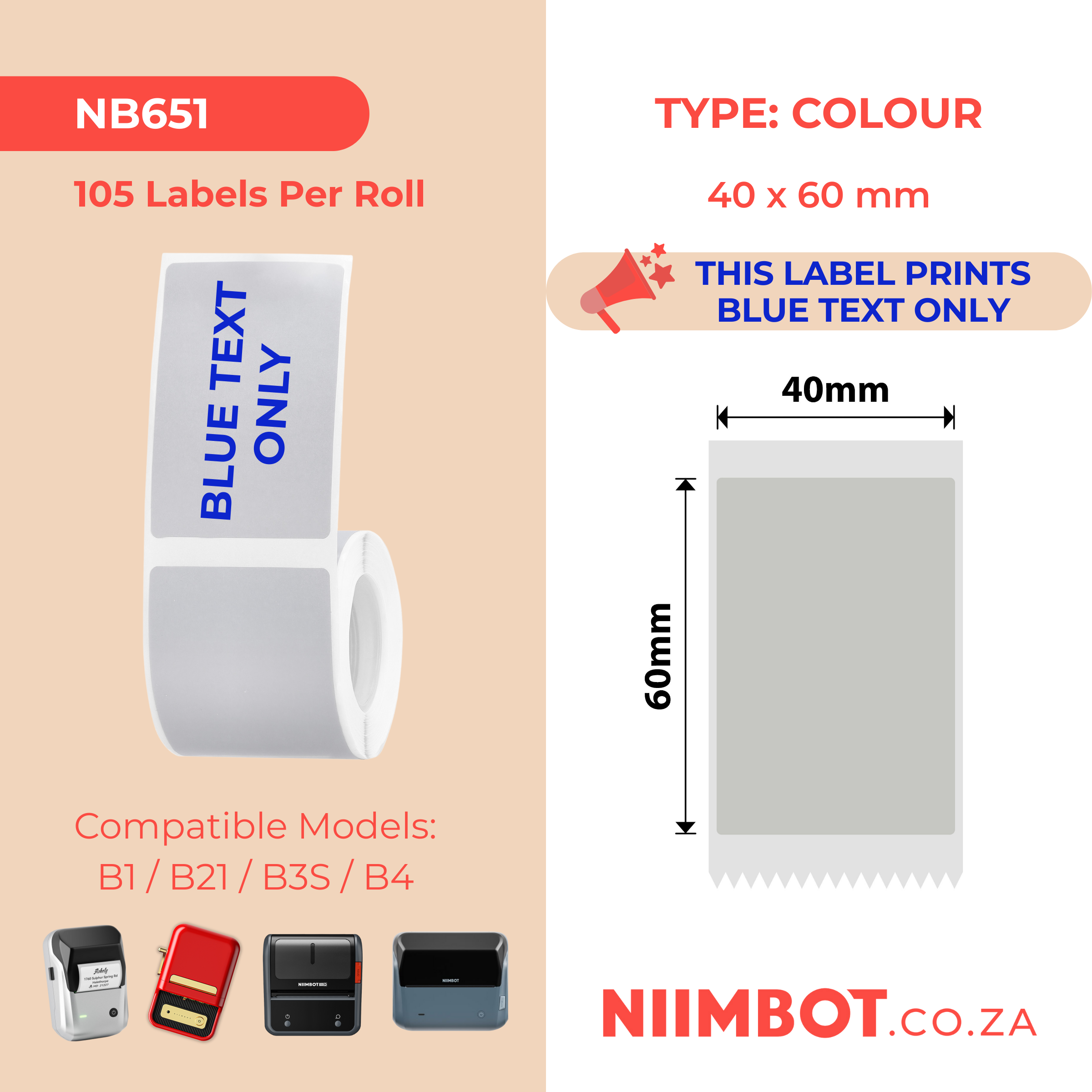 NIIMBOT - B Range - 40x60mm - Silver Grey Blue Text - 105 Labels