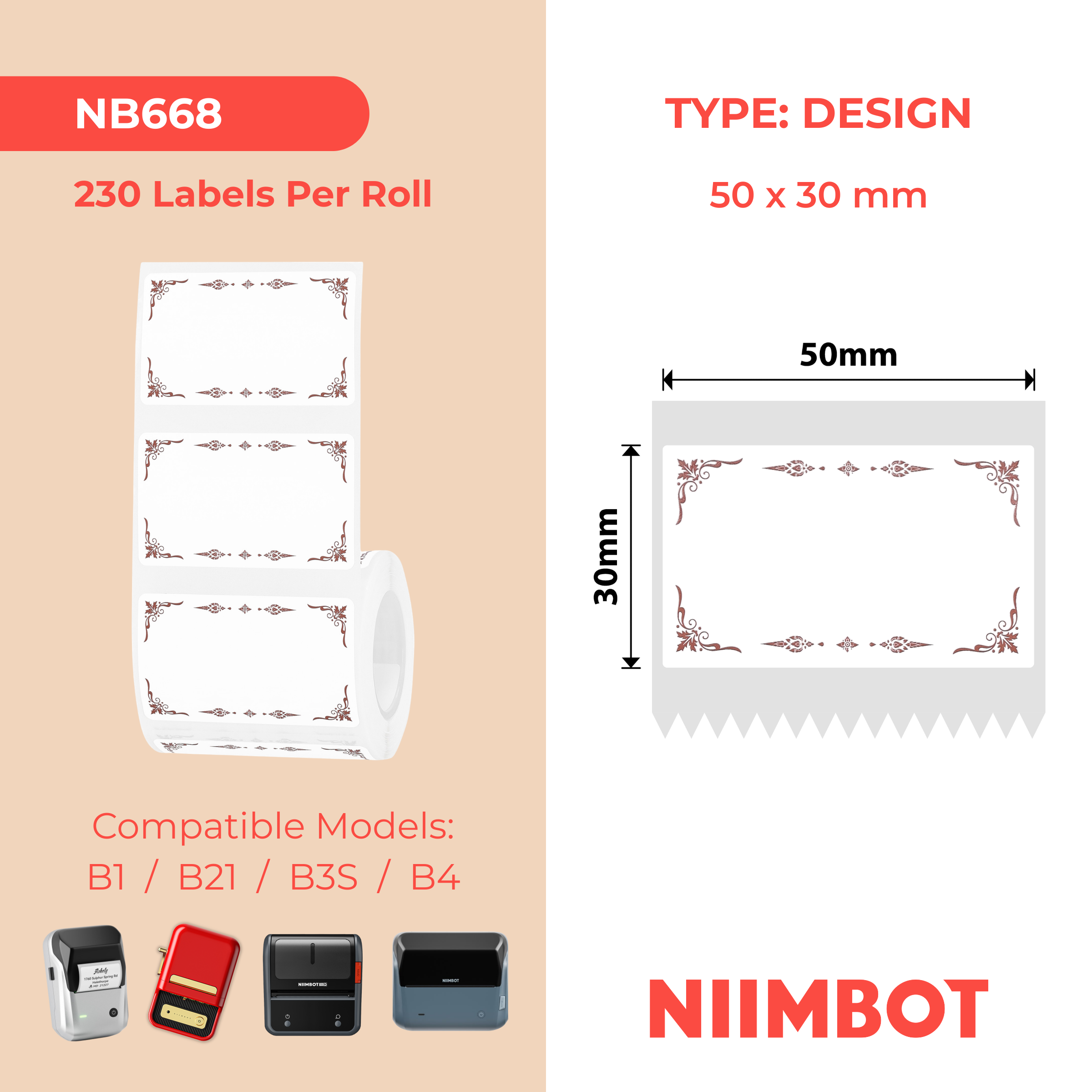 NIIMBOT - B Range - 50x30mm - Pattern B - 230 Labels