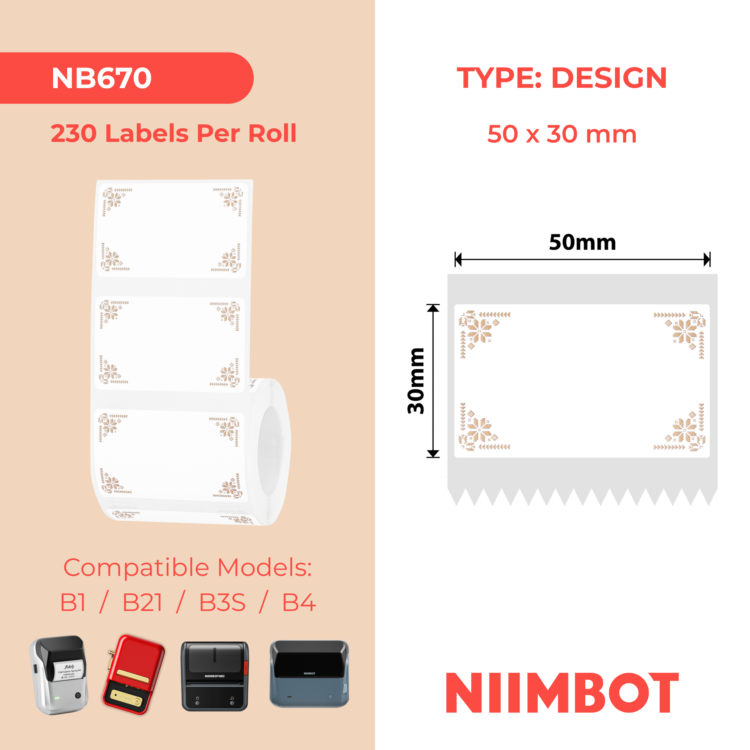 NIIMBOT - B Range - 50x30mm - Border - 230 Labels