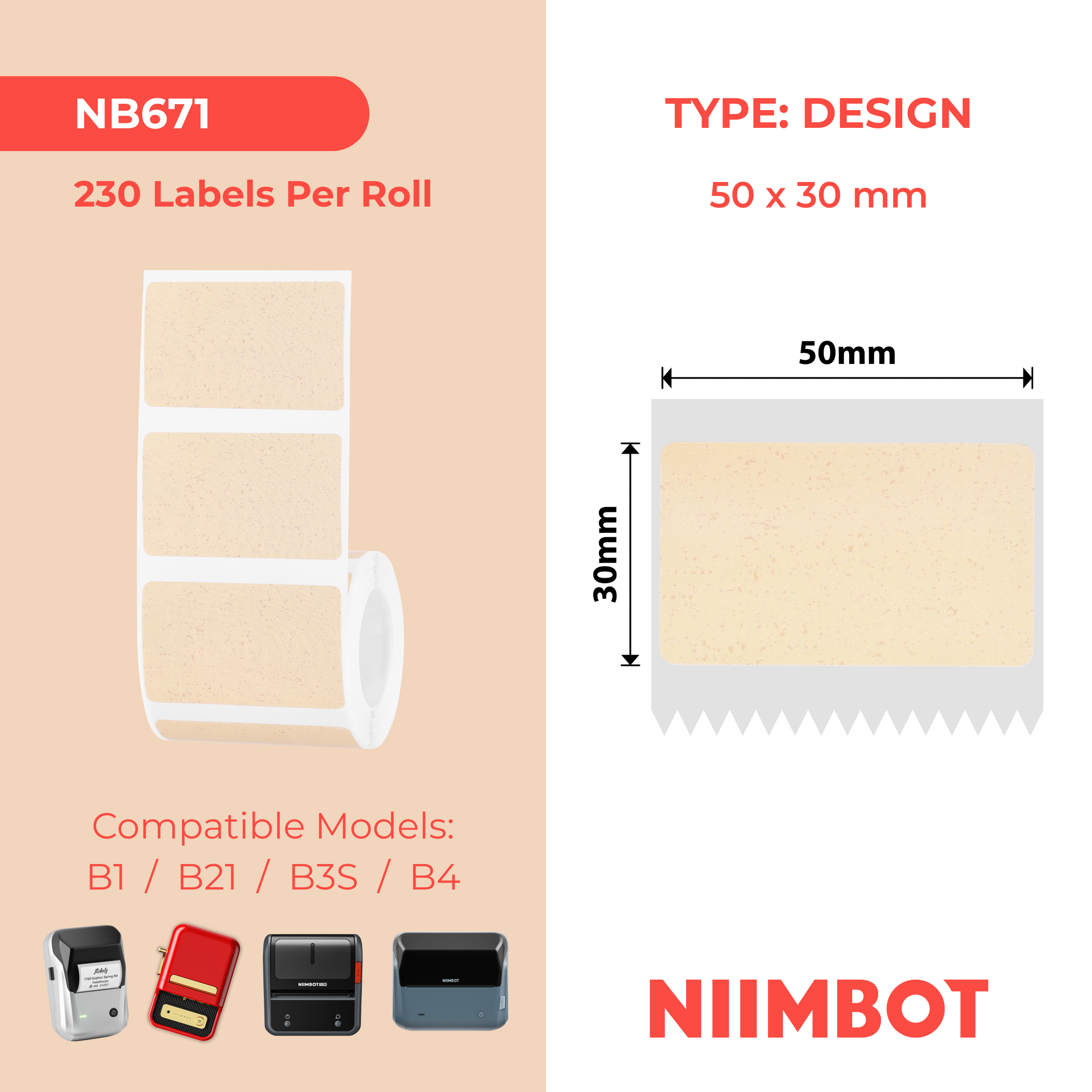 NIIMBOT - B Range - 50x30mm - Kraft - 230 Labels