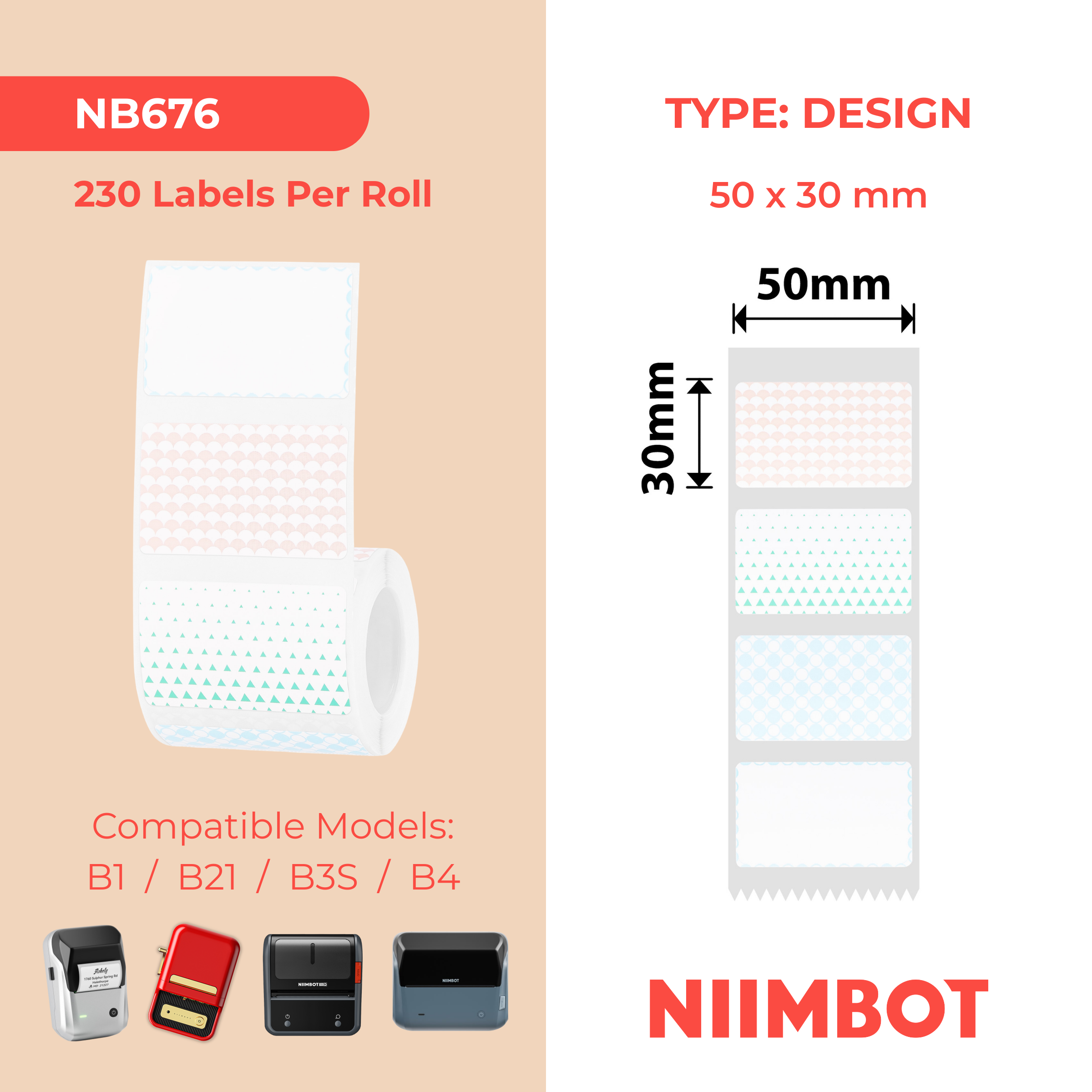 NIIMBOT - B Range - 50x30mm - Four Color Background - 230 Labels