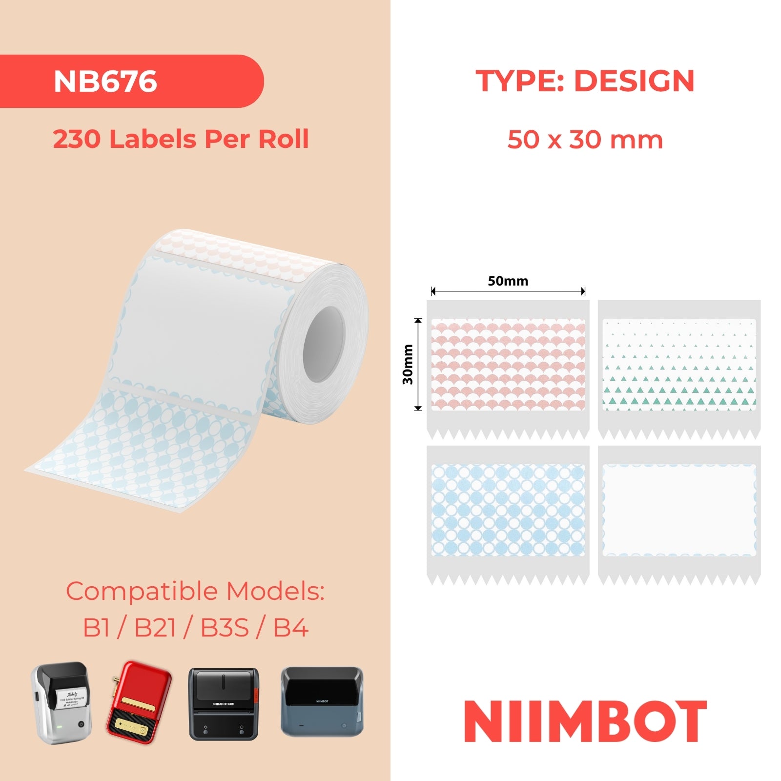 NIIMBOT - B Range - 50x30mm - Four Color Background - 230 Labels