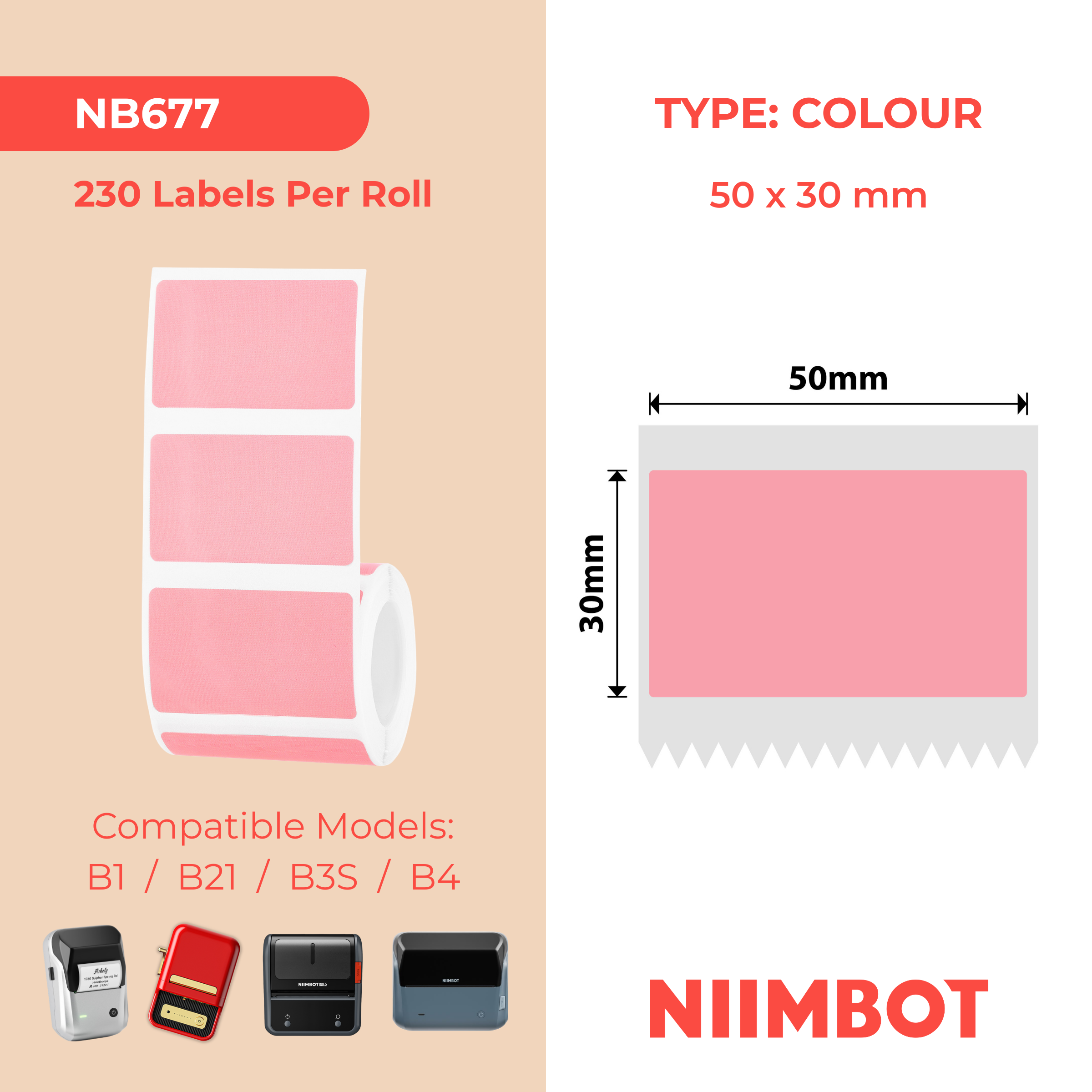 NIIMBOT - B Range - 50x30mm - Light Pink - 230 Labels