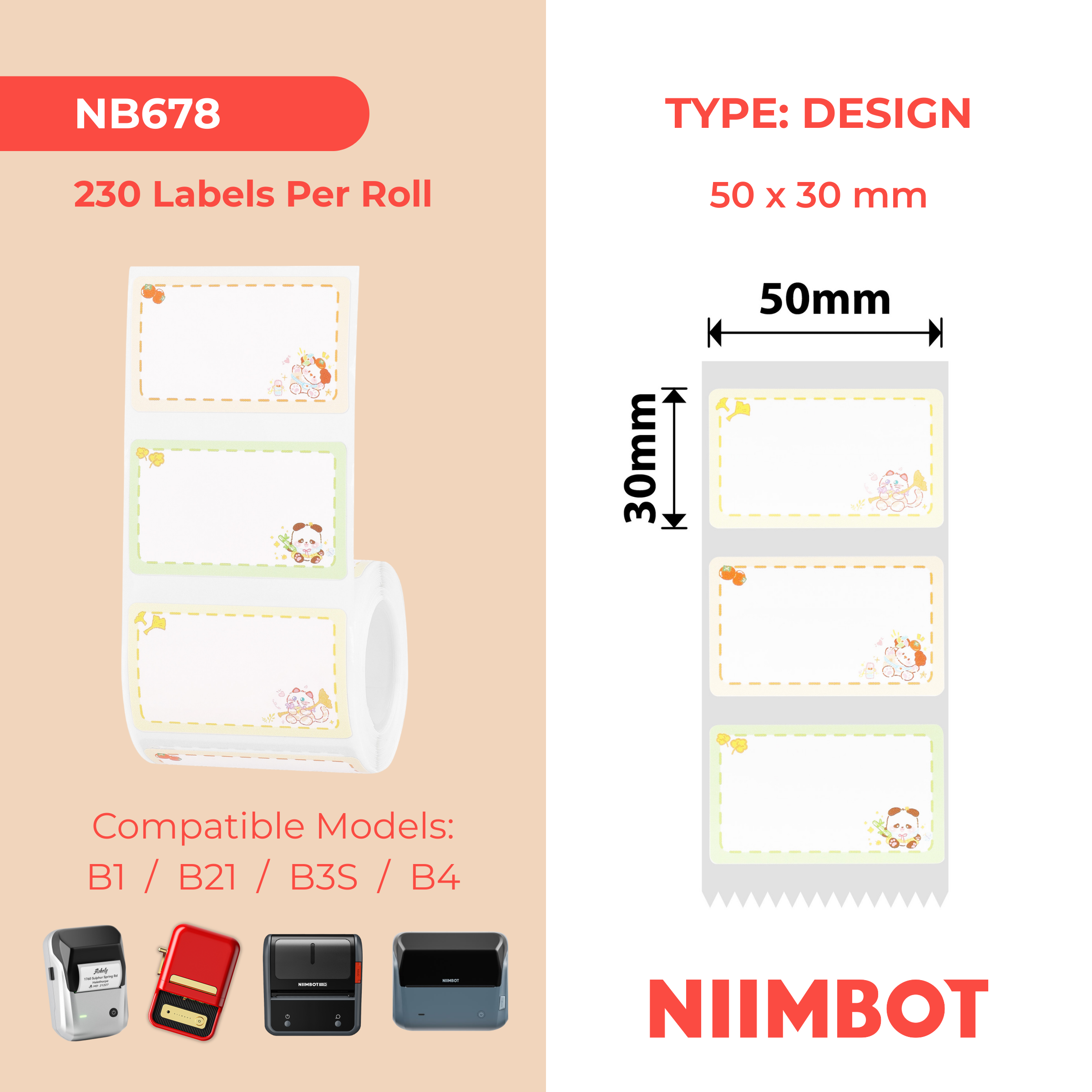 NIIMBOT - B Range - 50x30mm - Animal Autumn Outing - 230 Labels