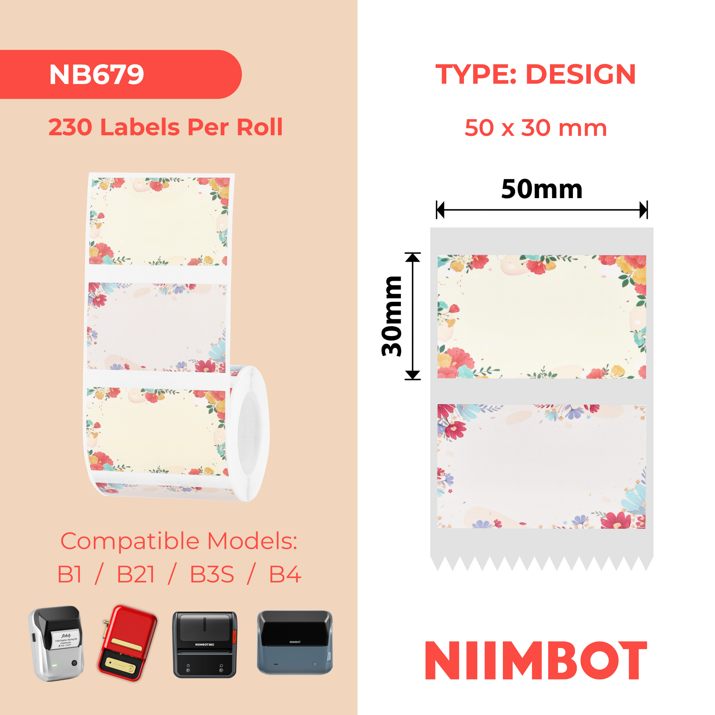 NIIMBOT - B Range - 50x30mm - Sunny Flower Blossoms - 230 Labels