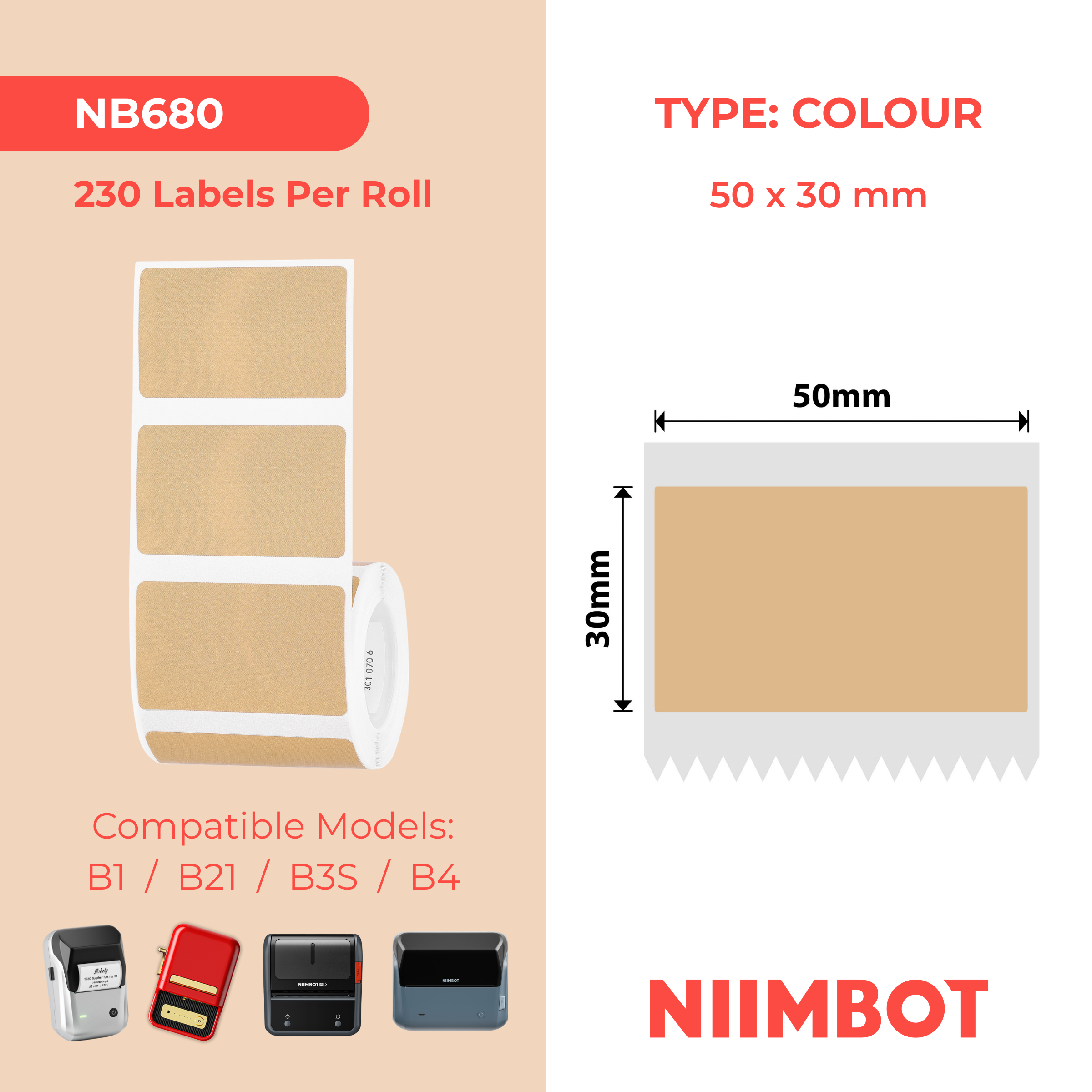 NIIMBOT - B Range - 50x30mm - Hardwood - 230 Labels