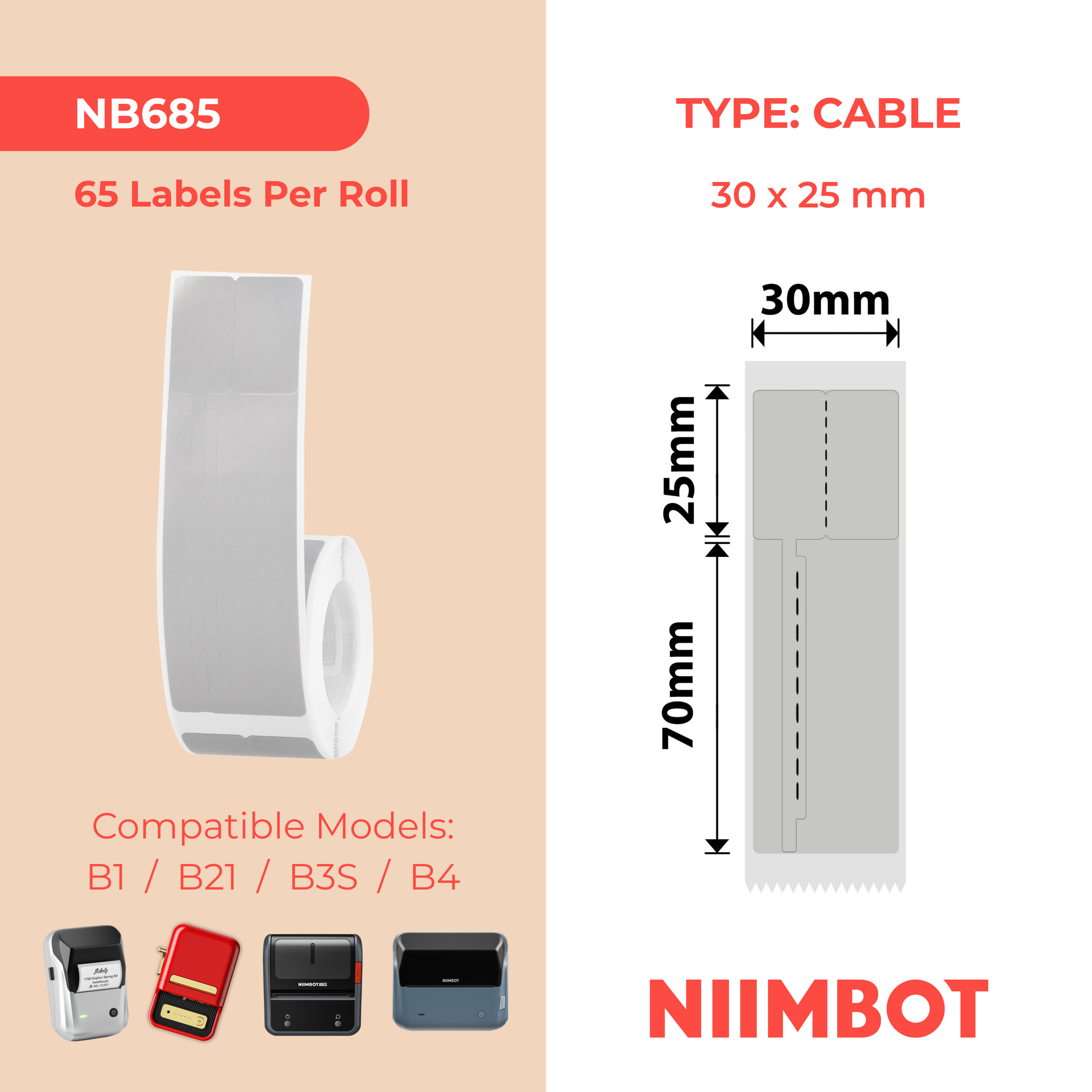 NIIMBOT - B Range - 30x95mm - Grey Jewellery Void - 65 Labels