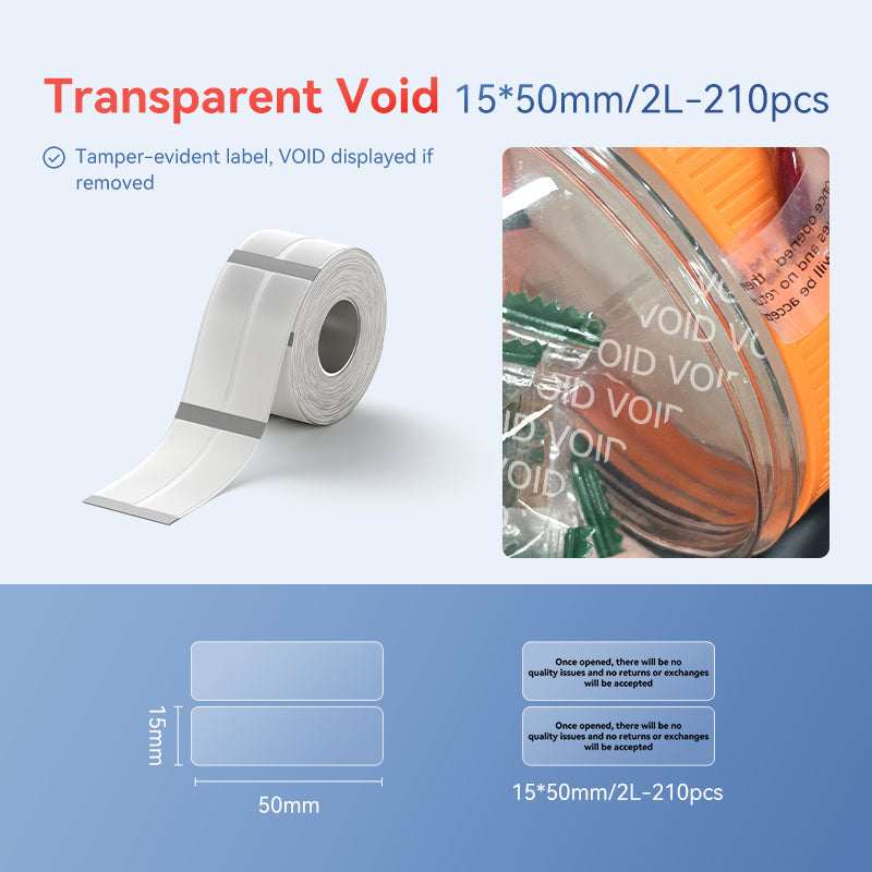 NIIMBOT - B Range - 15x50mm/2L - Transparent Anti-Counterfeiting - 210 Labels