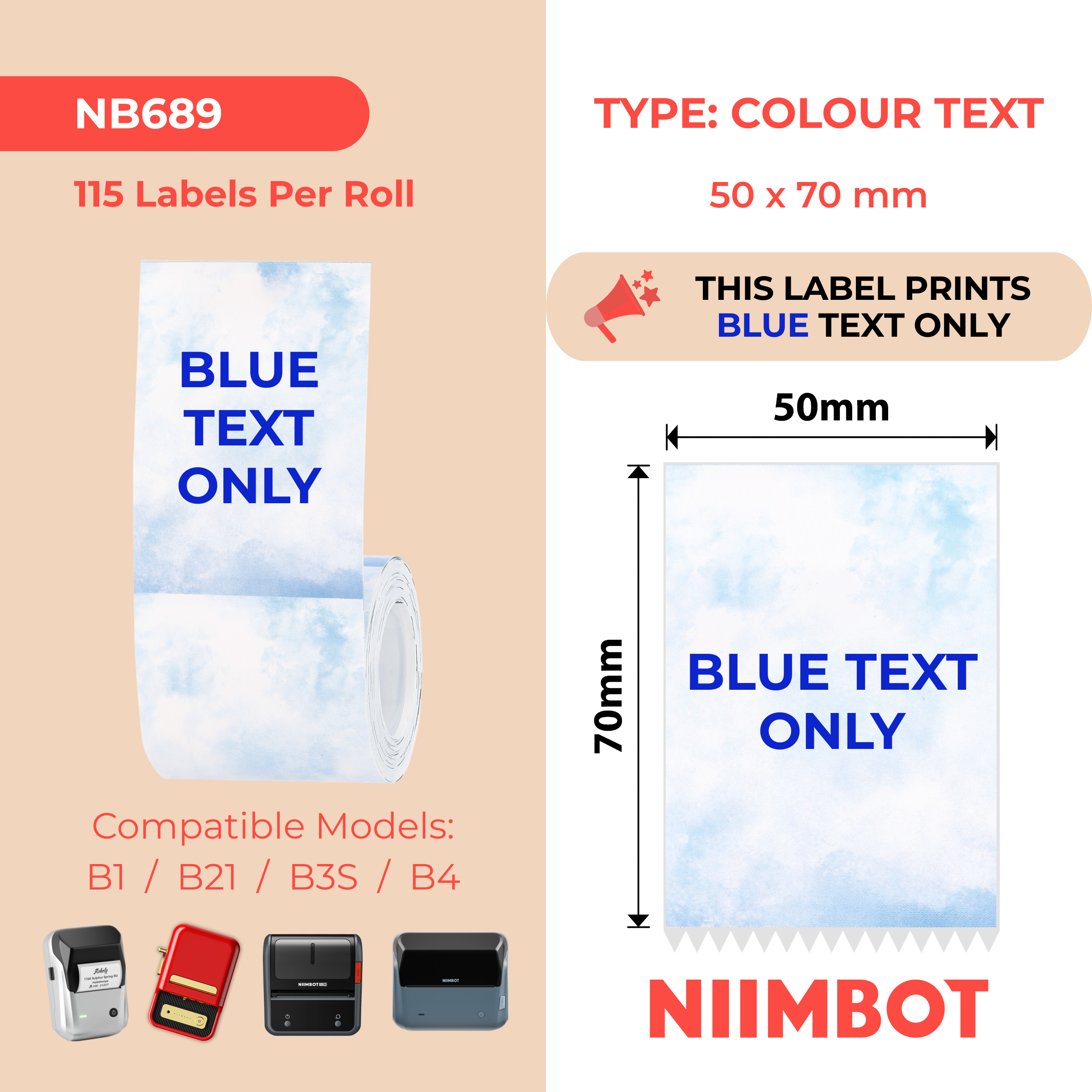 NIIMBOT - B Range - 50x70mm - Blue Text Stationary Pattern - 115 Labels