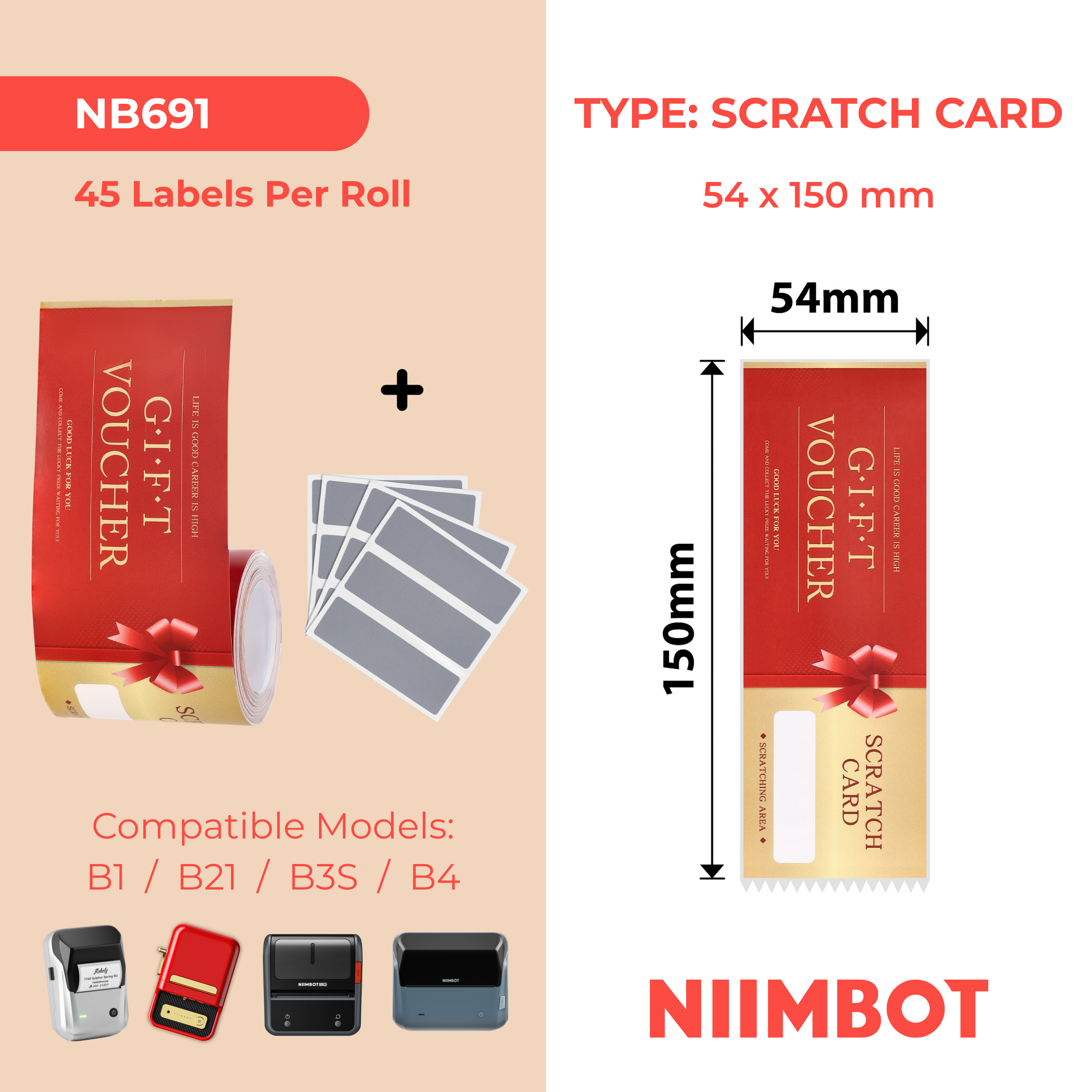 NIIMBOT - B Range - 54x150mm - 45 Lucky Scratch Cards