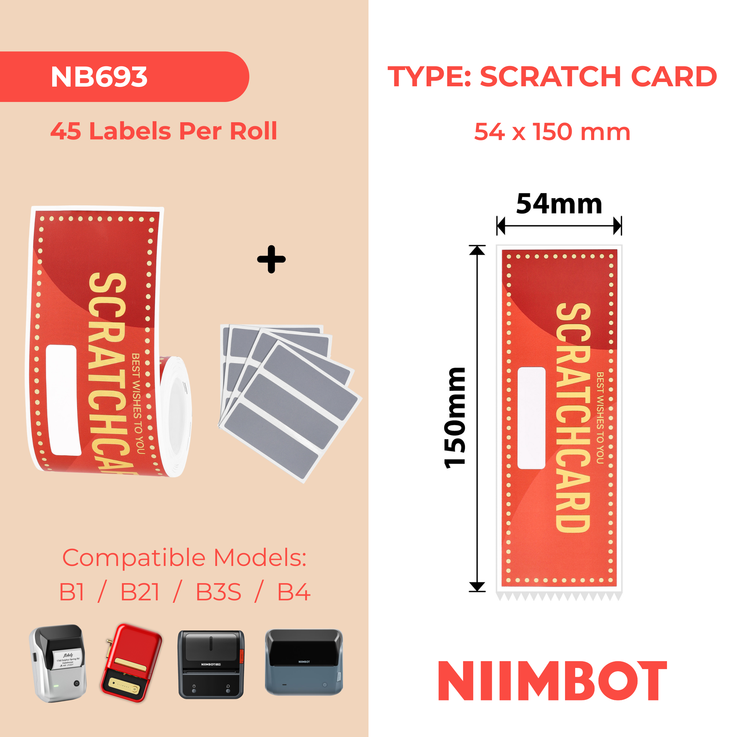 NIIMBOT - B Range - 54x150mm - 45 Bless Scratch Cards