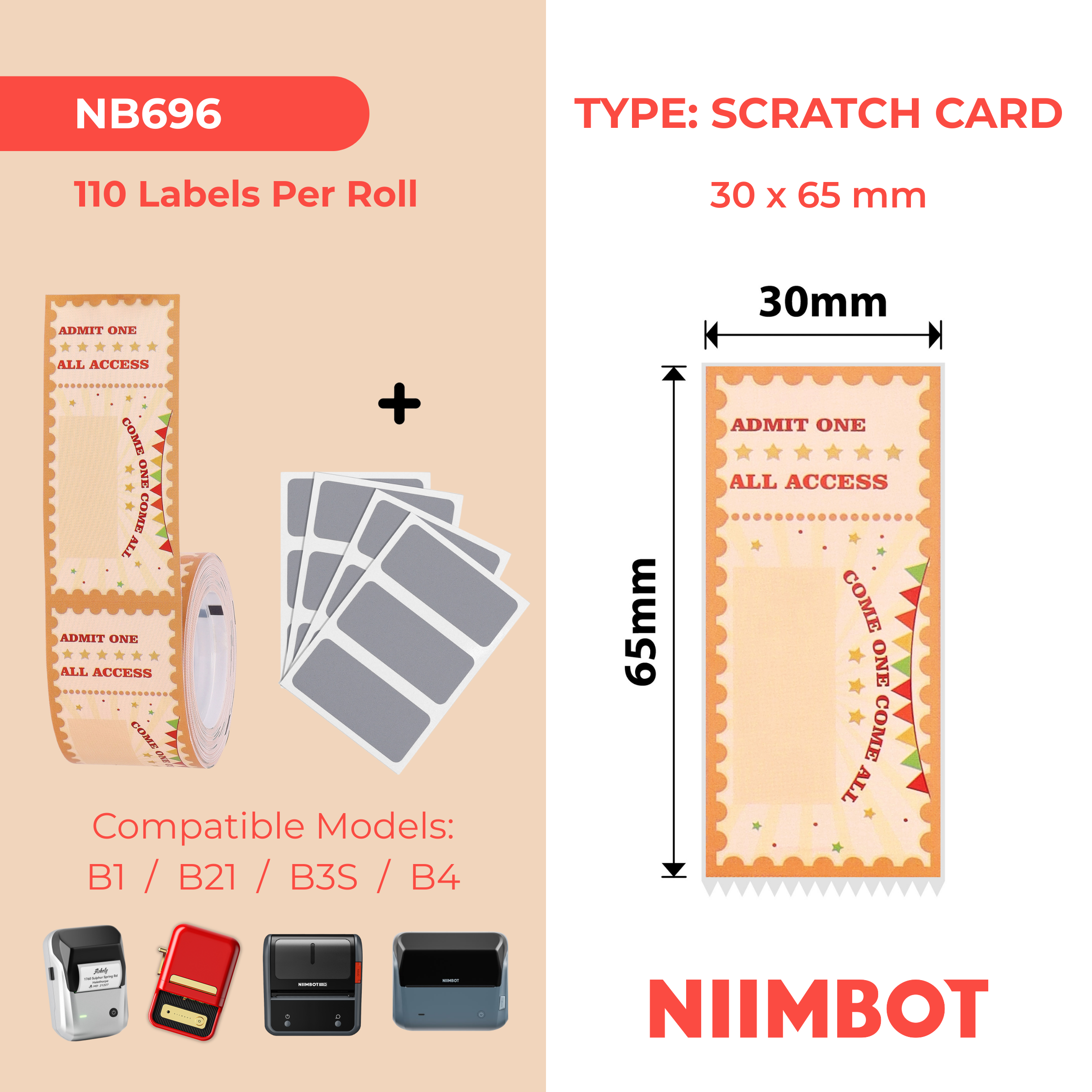 NIIMBOT - B Range - 30x65mm - 110 Lucky Cards Scratch Cards
