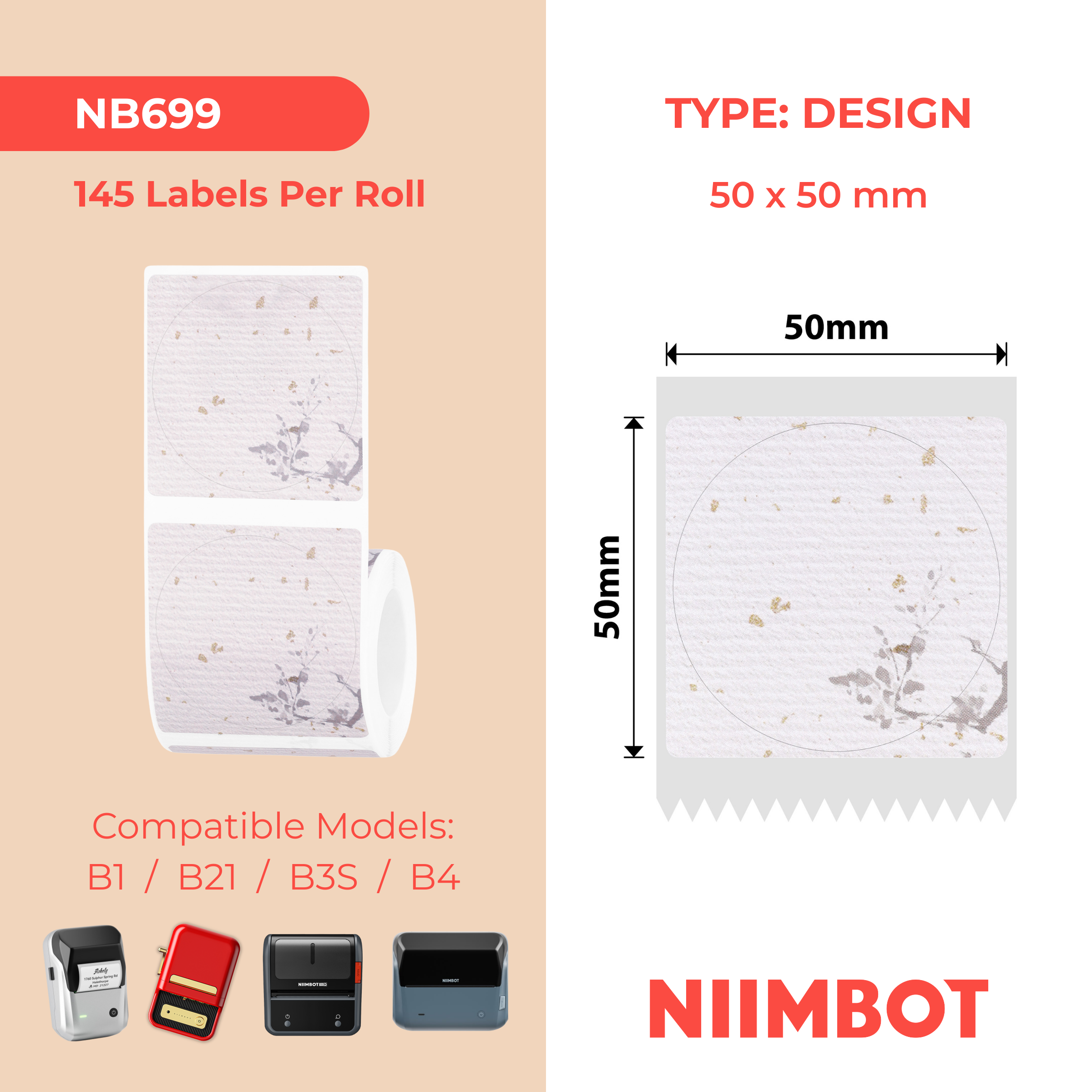 NIIMBOT - B Range - 50x50mm - Wine Among The Flowers - 145 Labels