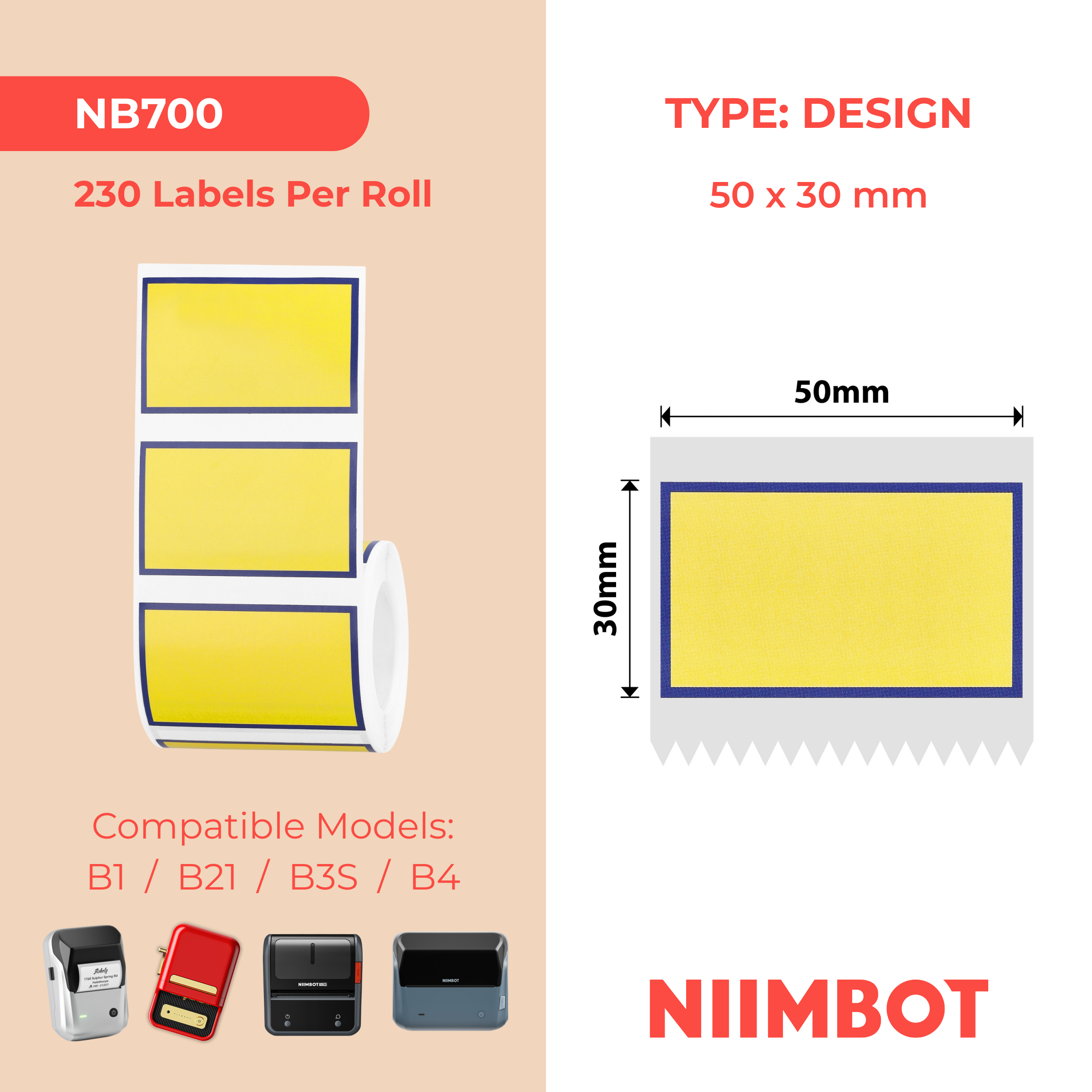 NIIMBOT - B Range - 50x30mm - Blue Border - 230 Labels