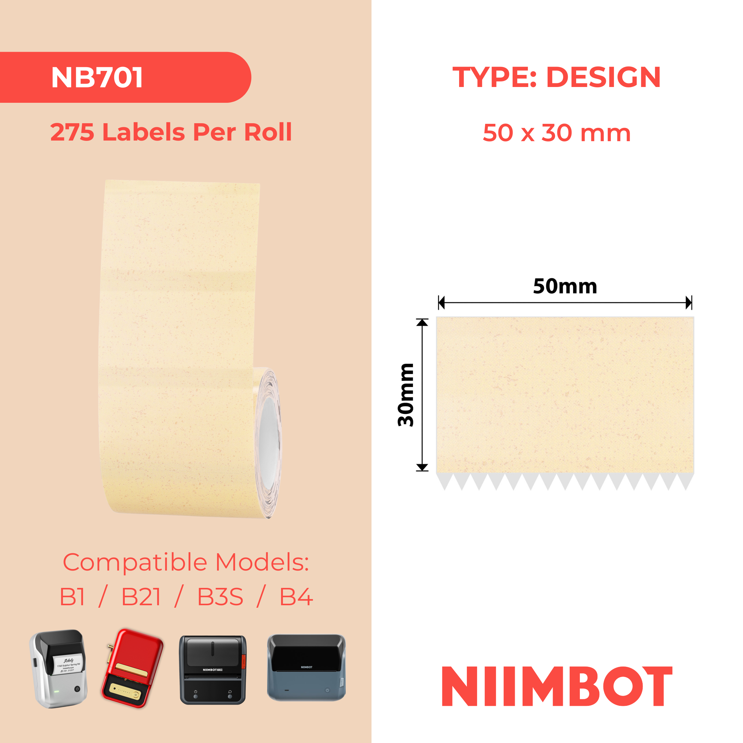 NIIMBOT - B Range - 50x30mm - Baked Color - 275 Labels