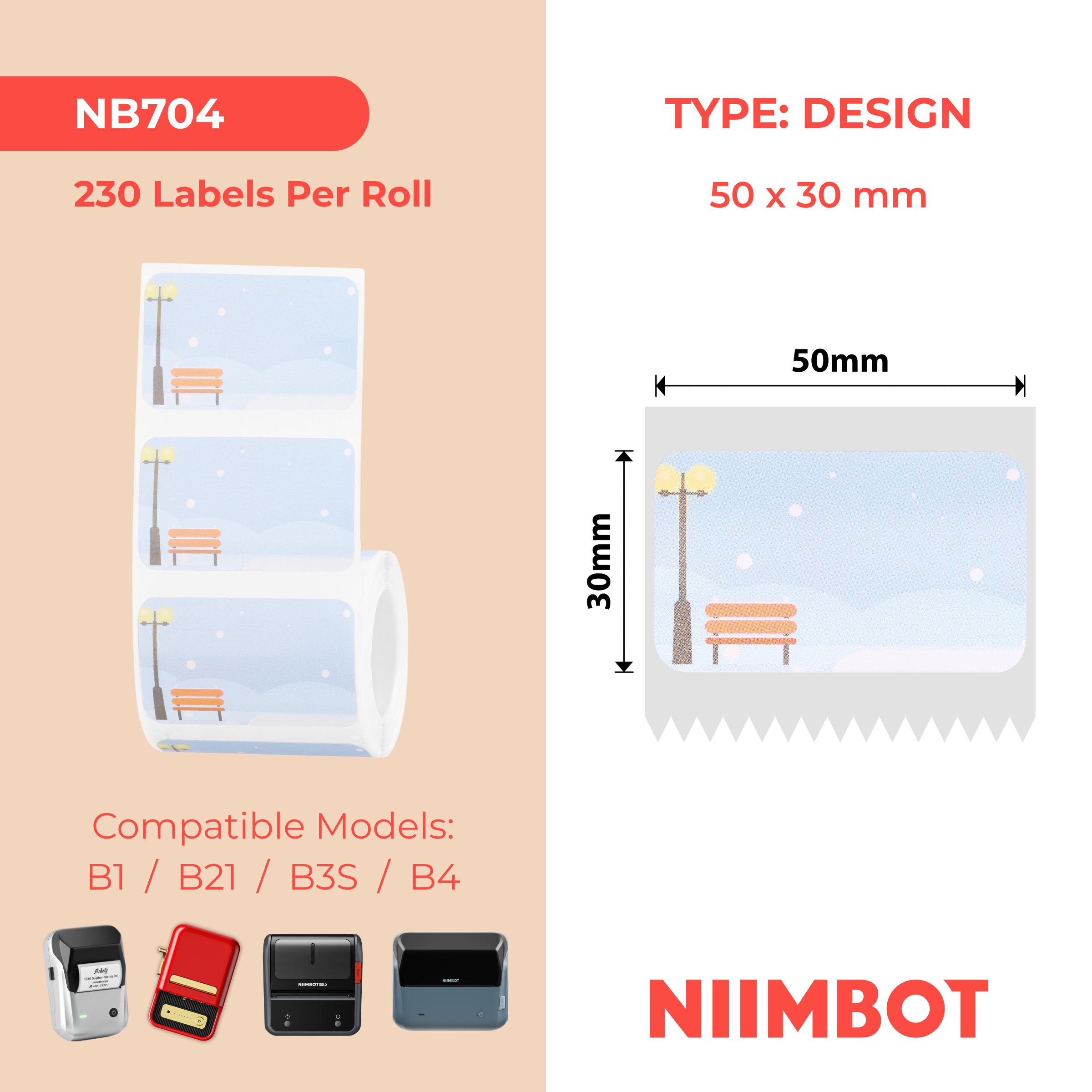 NIIMBOT - B Range - 50x30mm - Winter Scene - 230 Labels
