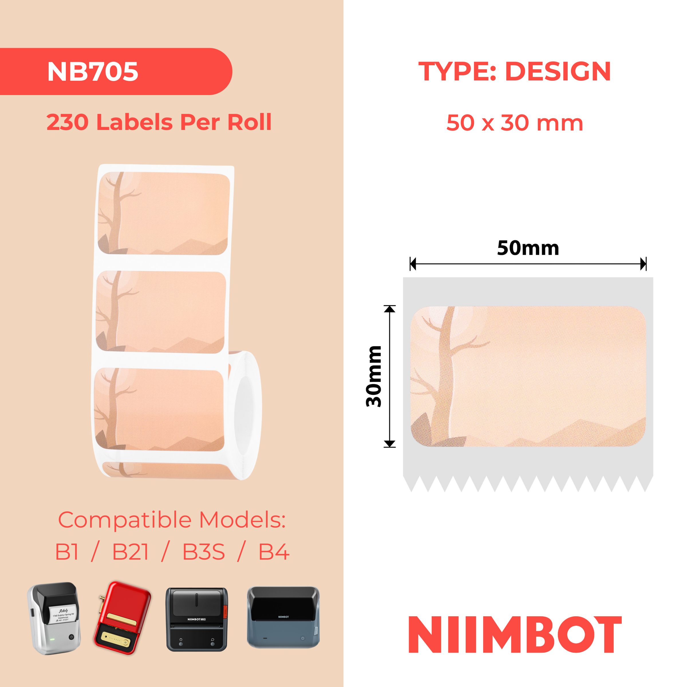 NIIMBOT - B Range - 50x30mm - Autumn Scene - 230 Labels