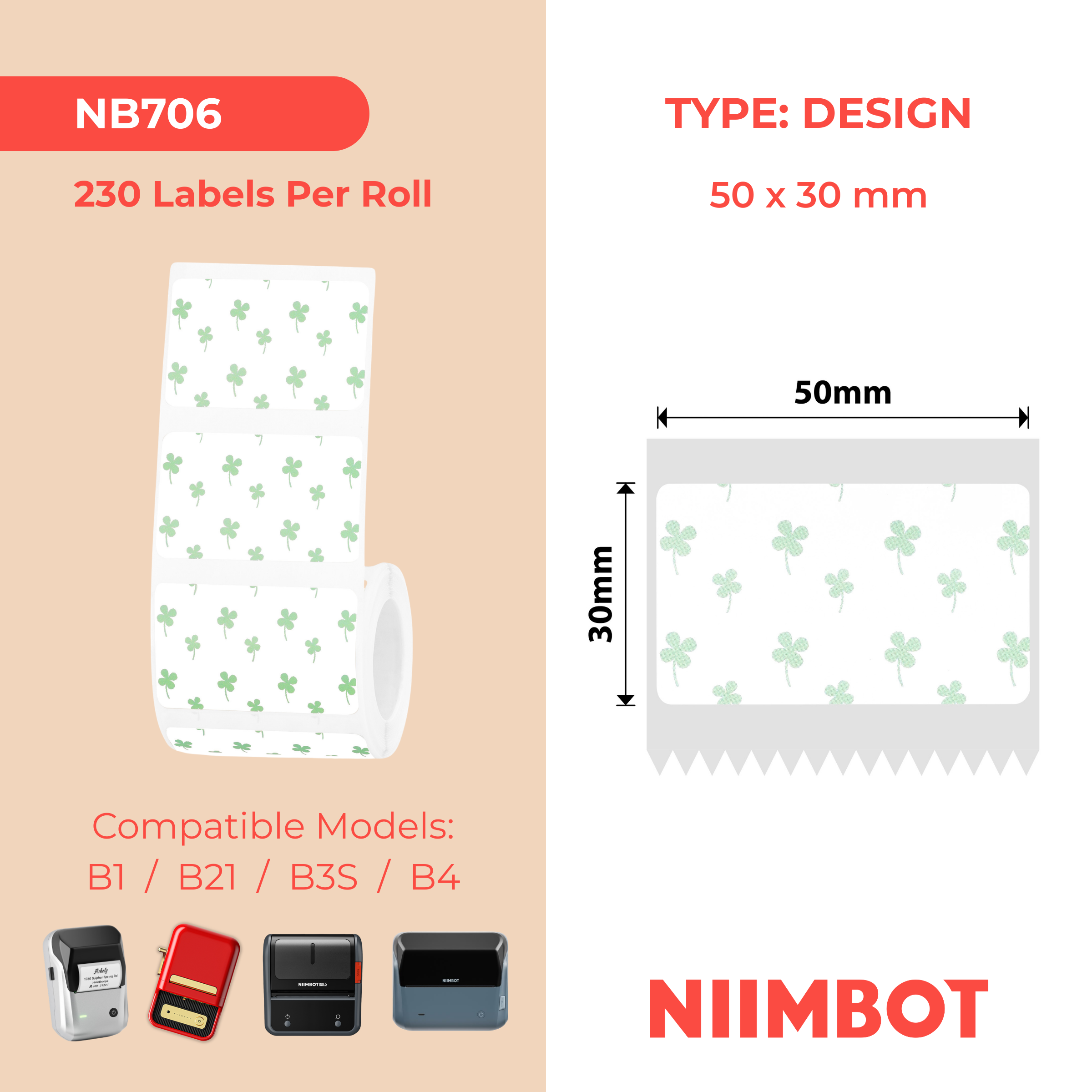 NIIMBOT - B Range - 50x30mm - Summer 010 - 230 Labels