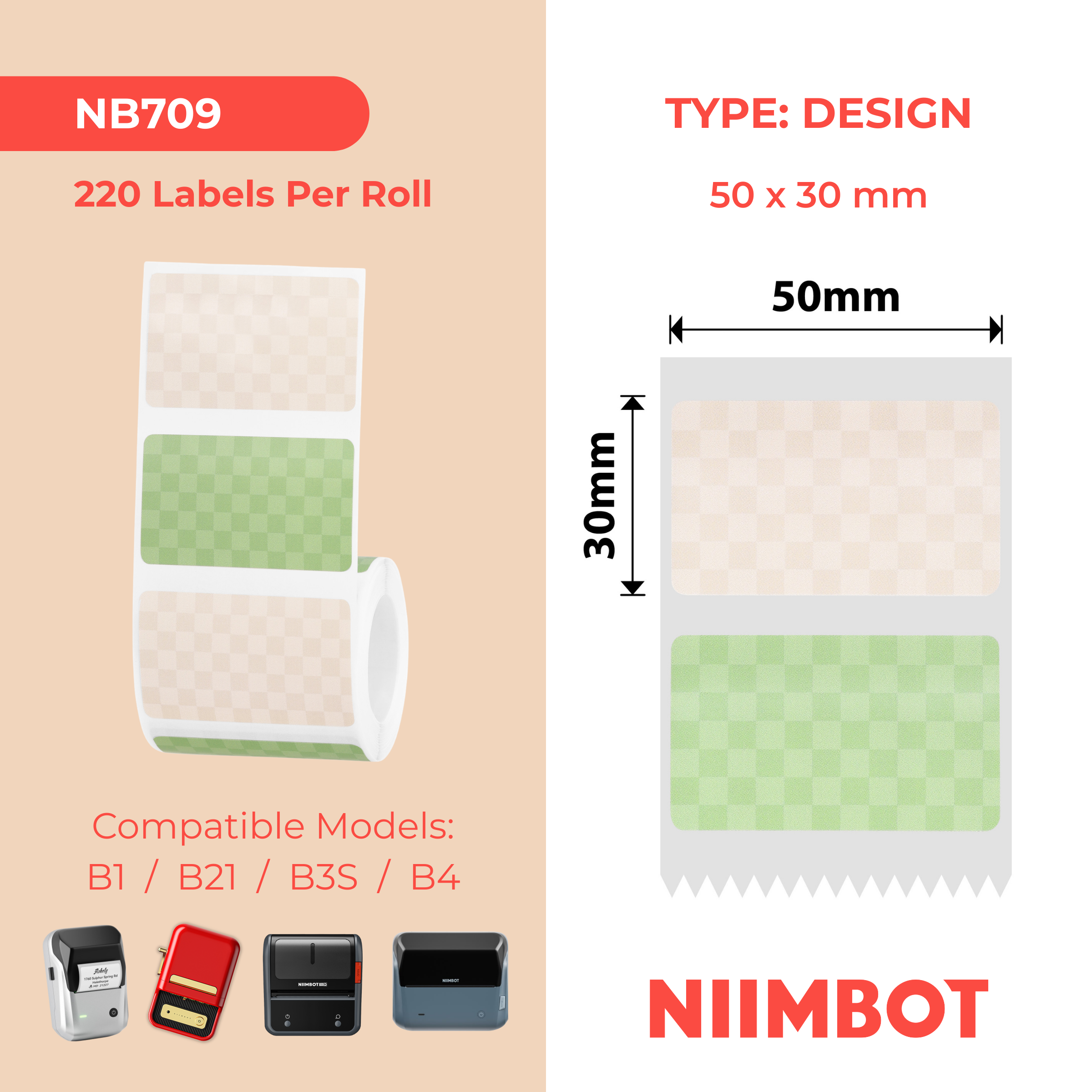 NIIMBOT - B Range - 50x30mm - Checkerboard - 220 Labels