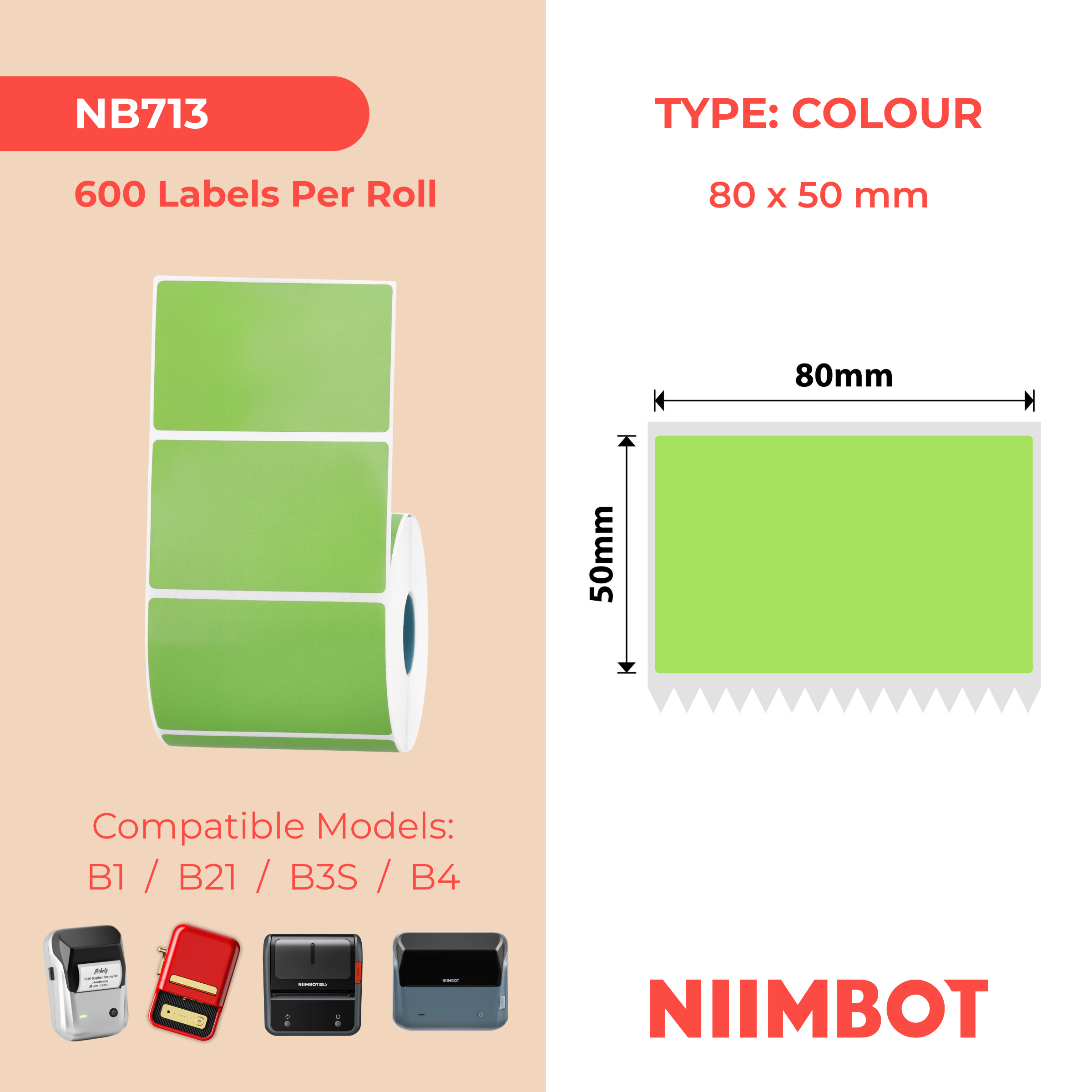 NIIMBOT - K3 Only - 80x50mm - Green - 600 Labels