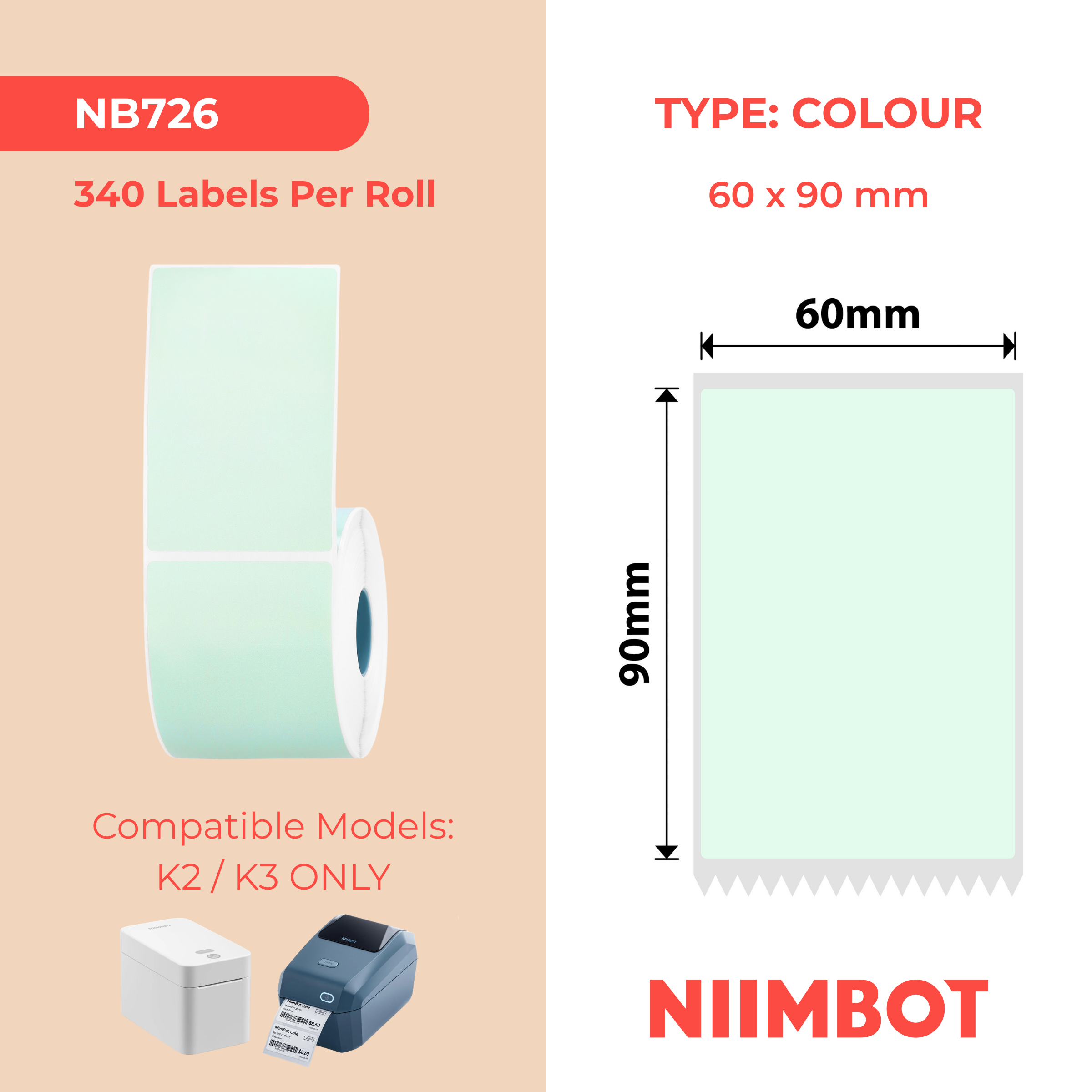 NIIMBOT - K Range - 60x90mm - Light Green - 340 Labels