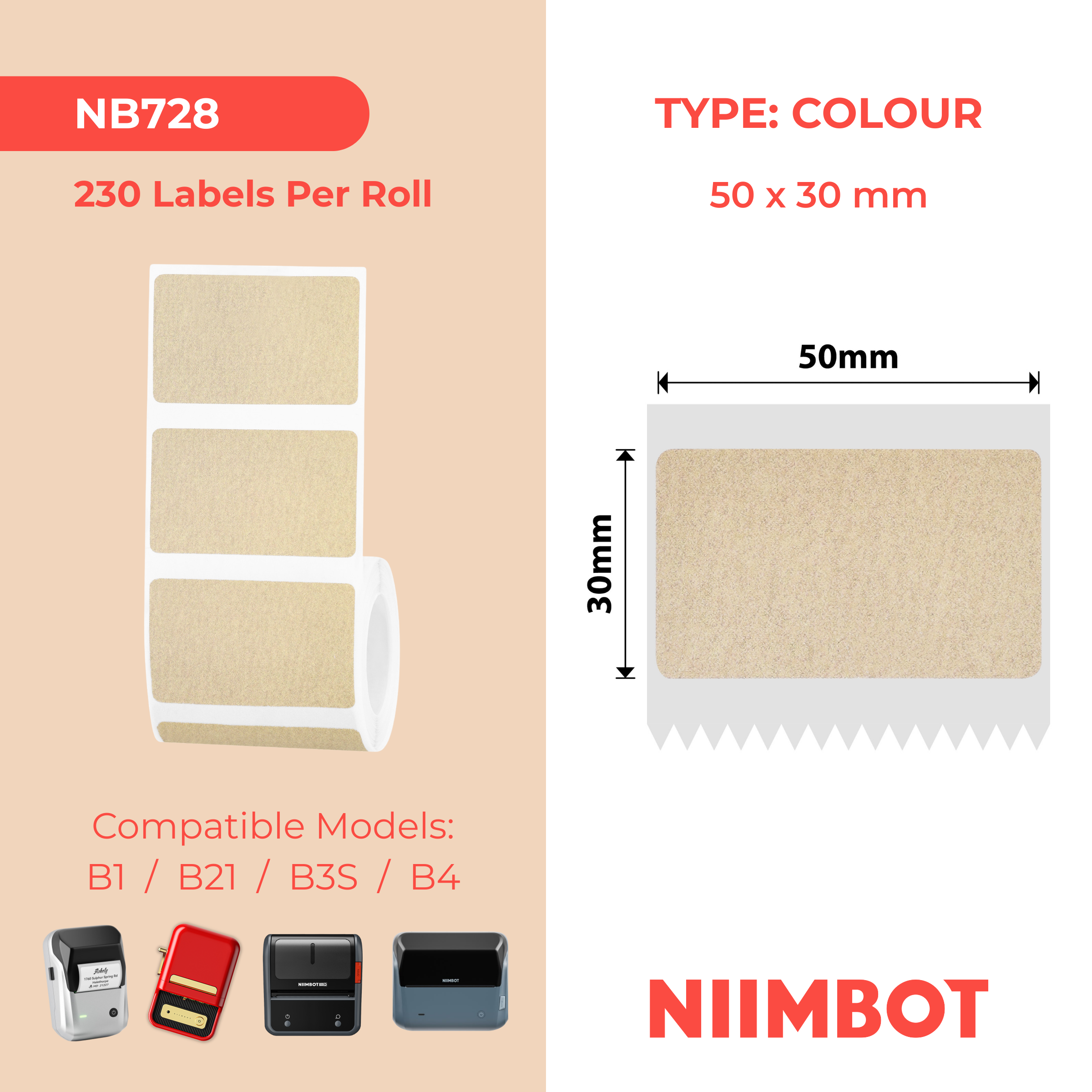 NIIMBOT - B Range - 50x30mm - Kraft - 230 Labels