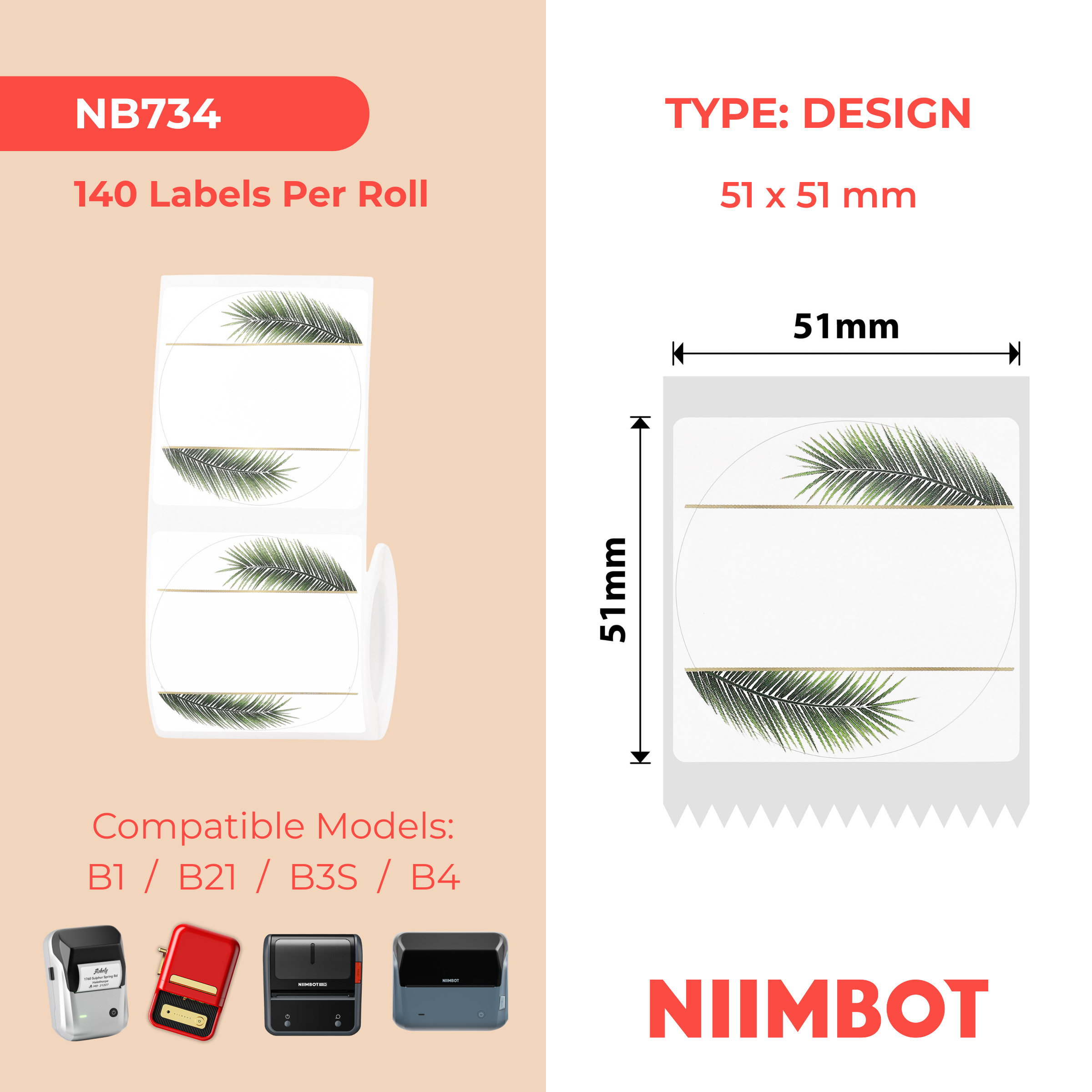 NIIMBOT - B Range - 51x51mm - Leaf Round - 140 Labels
