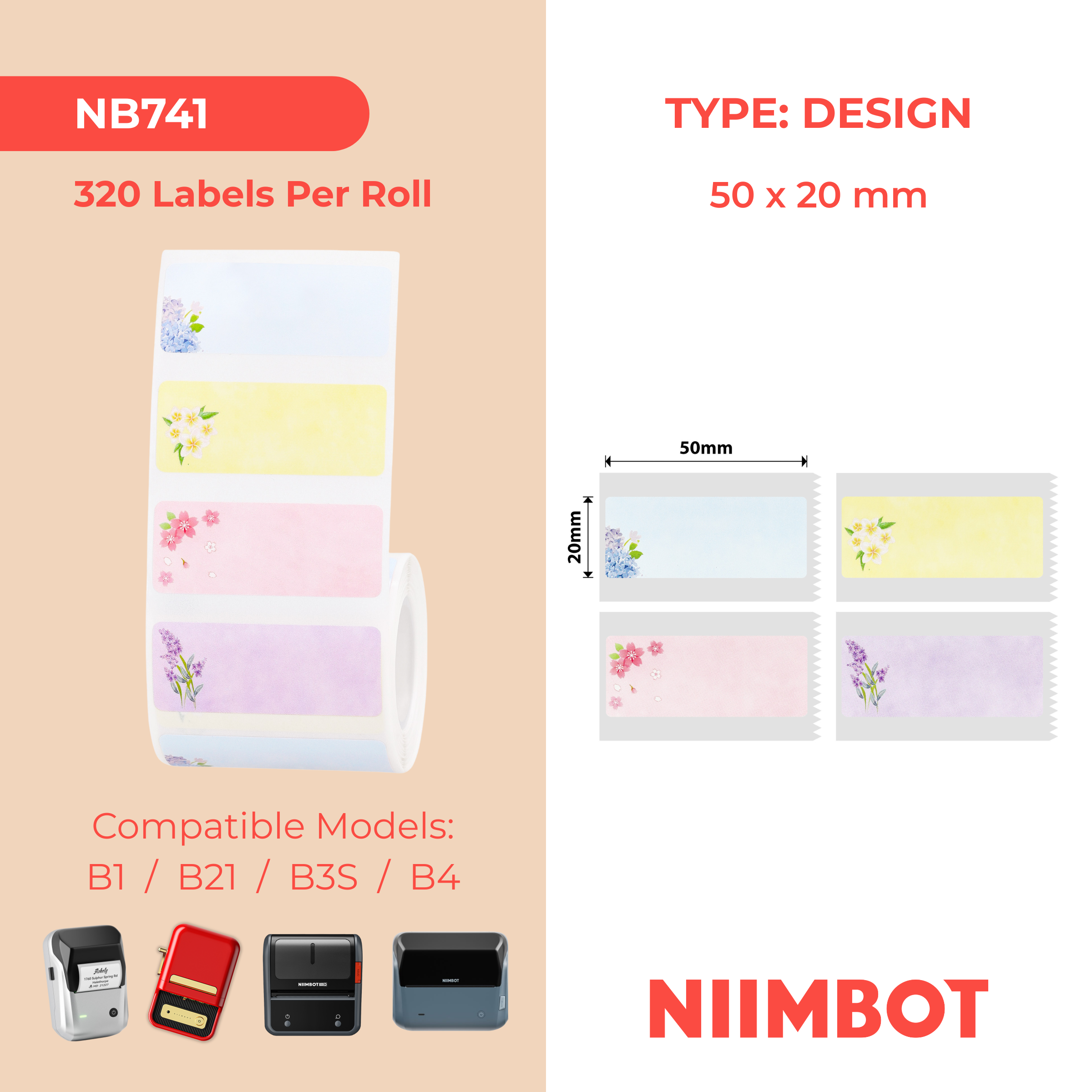 NIIMBOT - B Range - 50x20mm - Like A Flower Season - 320 Labels