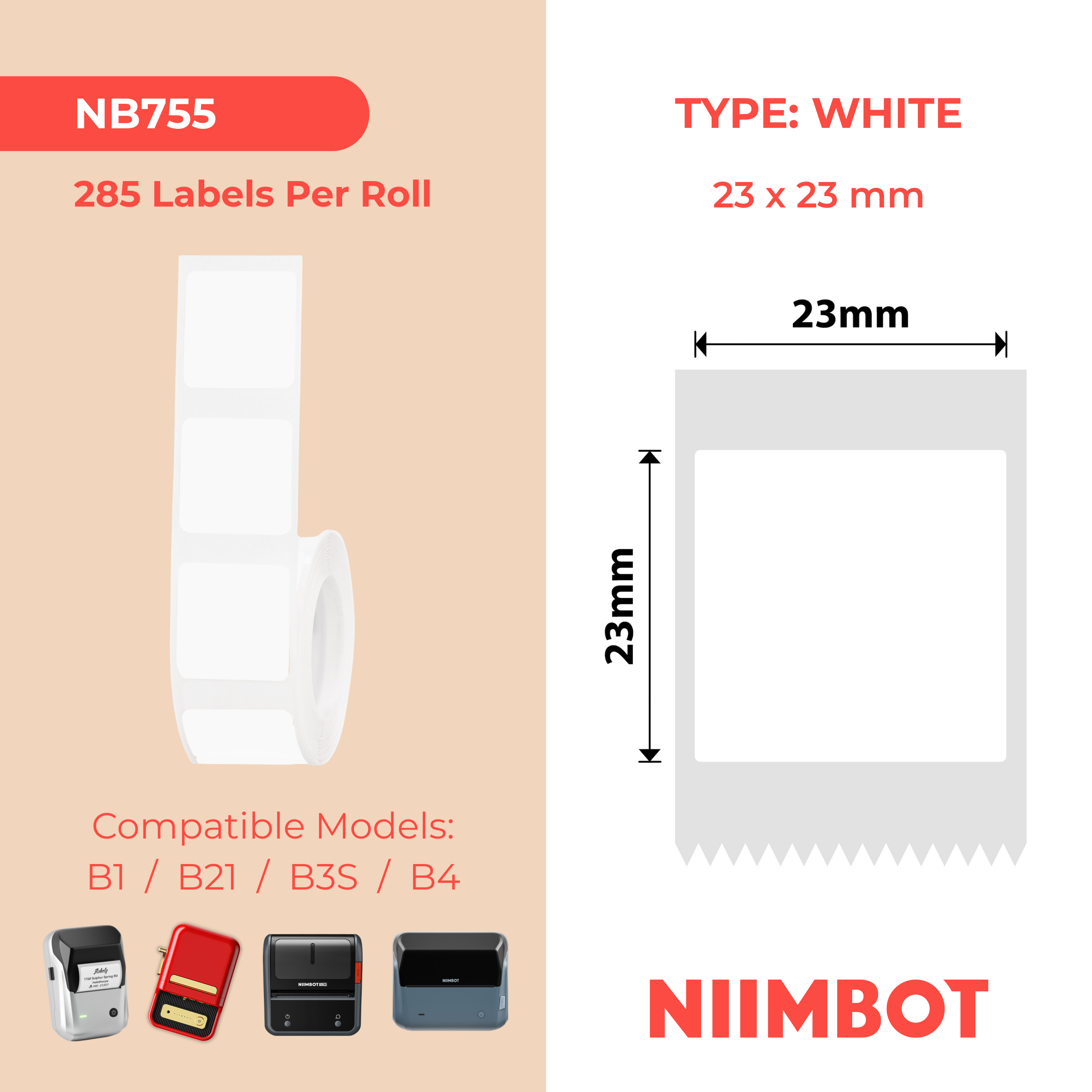 NIIMBOT - B Range - 23x23mm - White (M Style) - 285 Labels