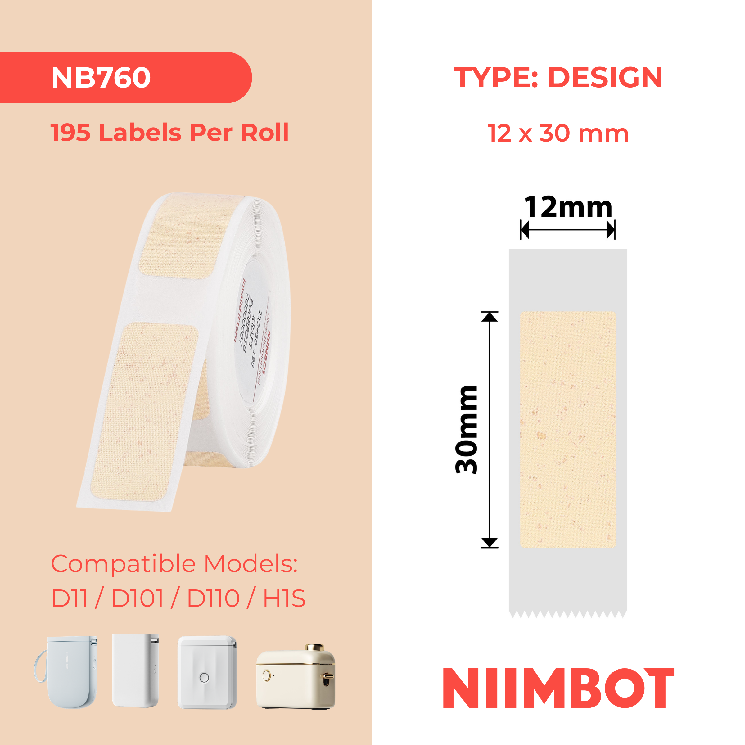 NIIMBOT - D Range - 12x30mm - Kraft - 195 Labels