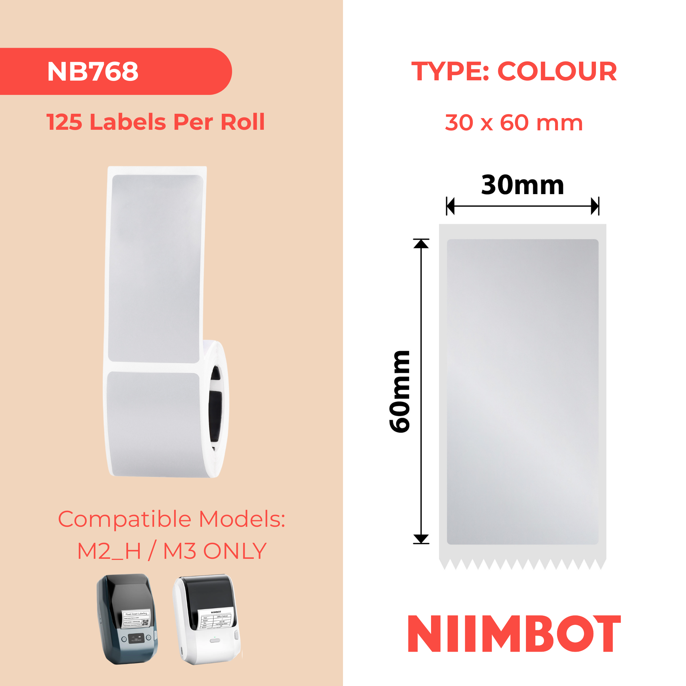NIIMBOT - M Range - 30x60mm - Silver - 125 Labels