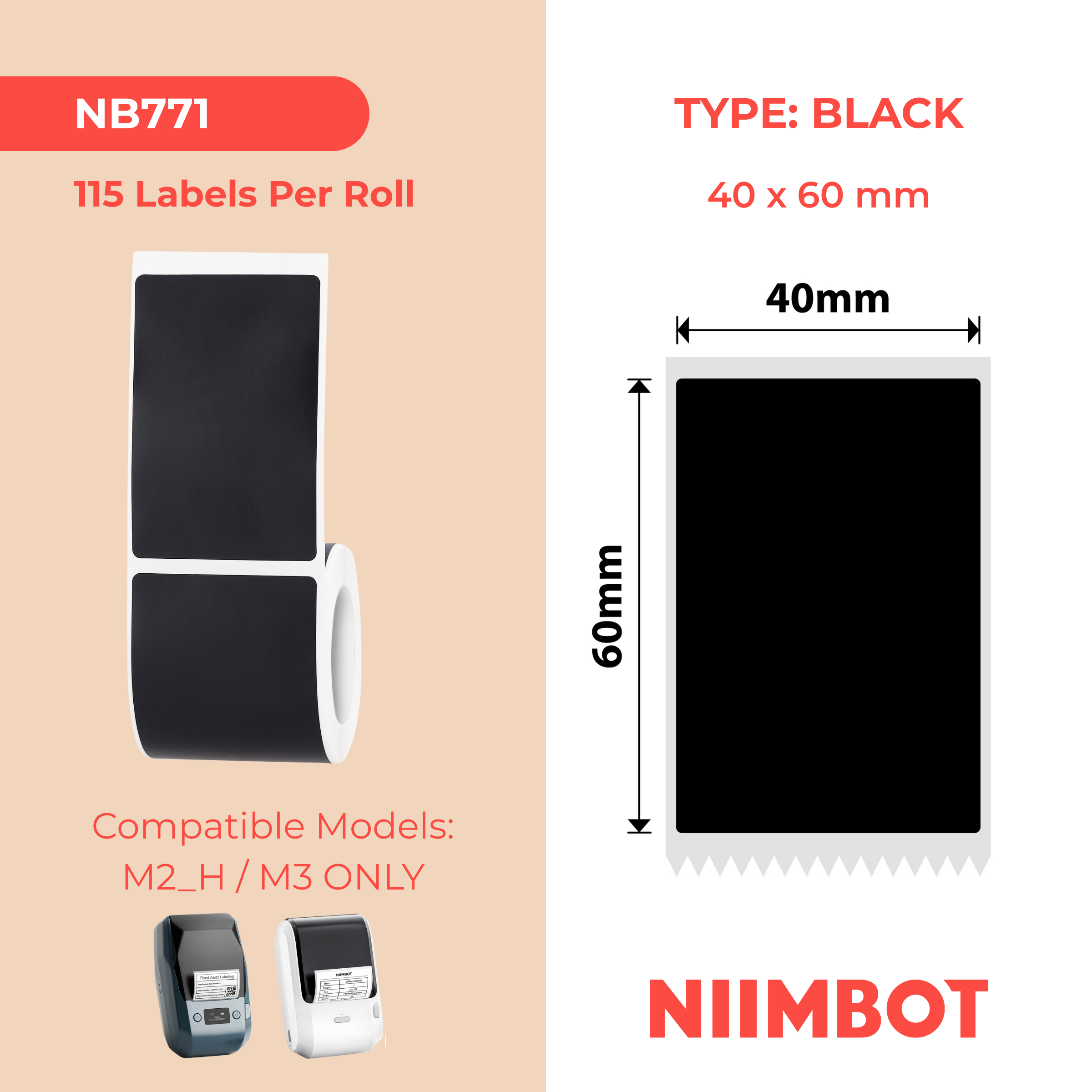 NIIMBOT - M Range - 40x60mm - Matte Black - 115 Labels