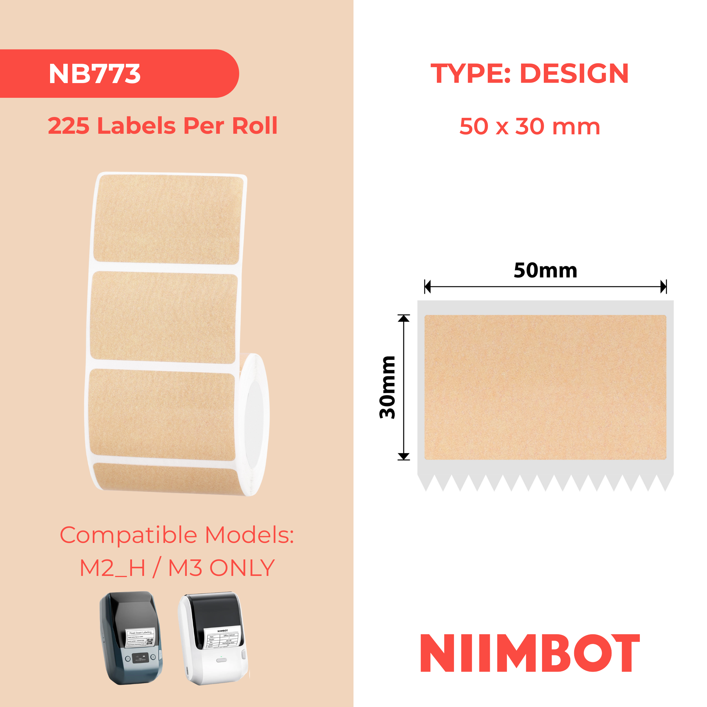 NIIMBOT - M Range - 50x30mm - Kraft - 225 Labels