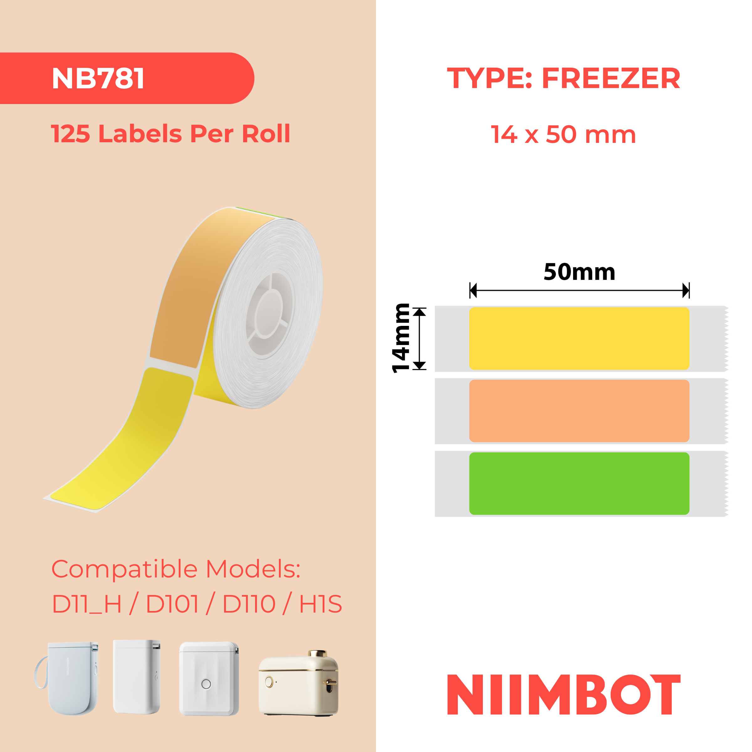 NIIMBOT - D Range - 14x50mm - Colored Freezer - 125 Labels