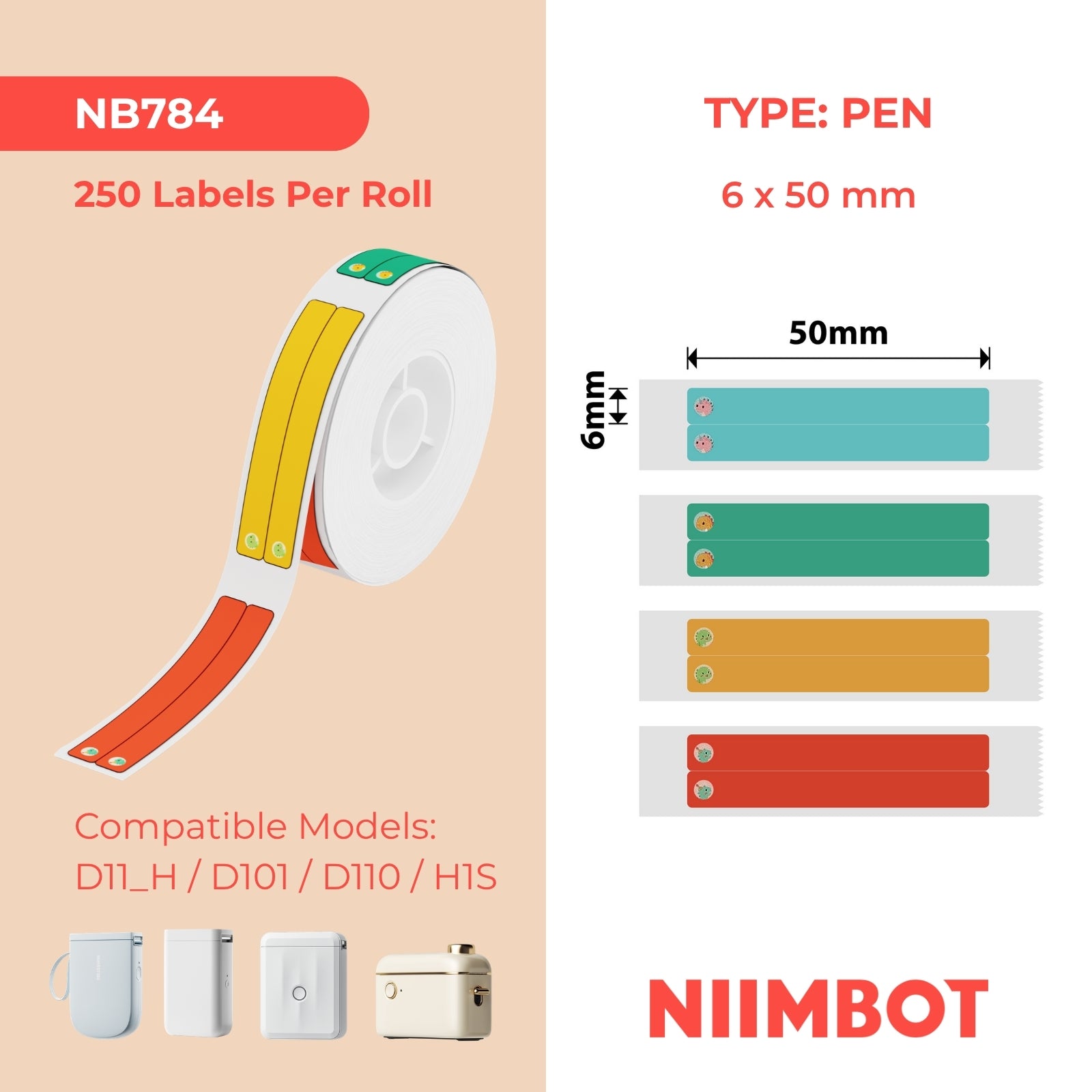 NIIMBOT - D Range - 6x50mm/2L - Dino Land - 250 Labels