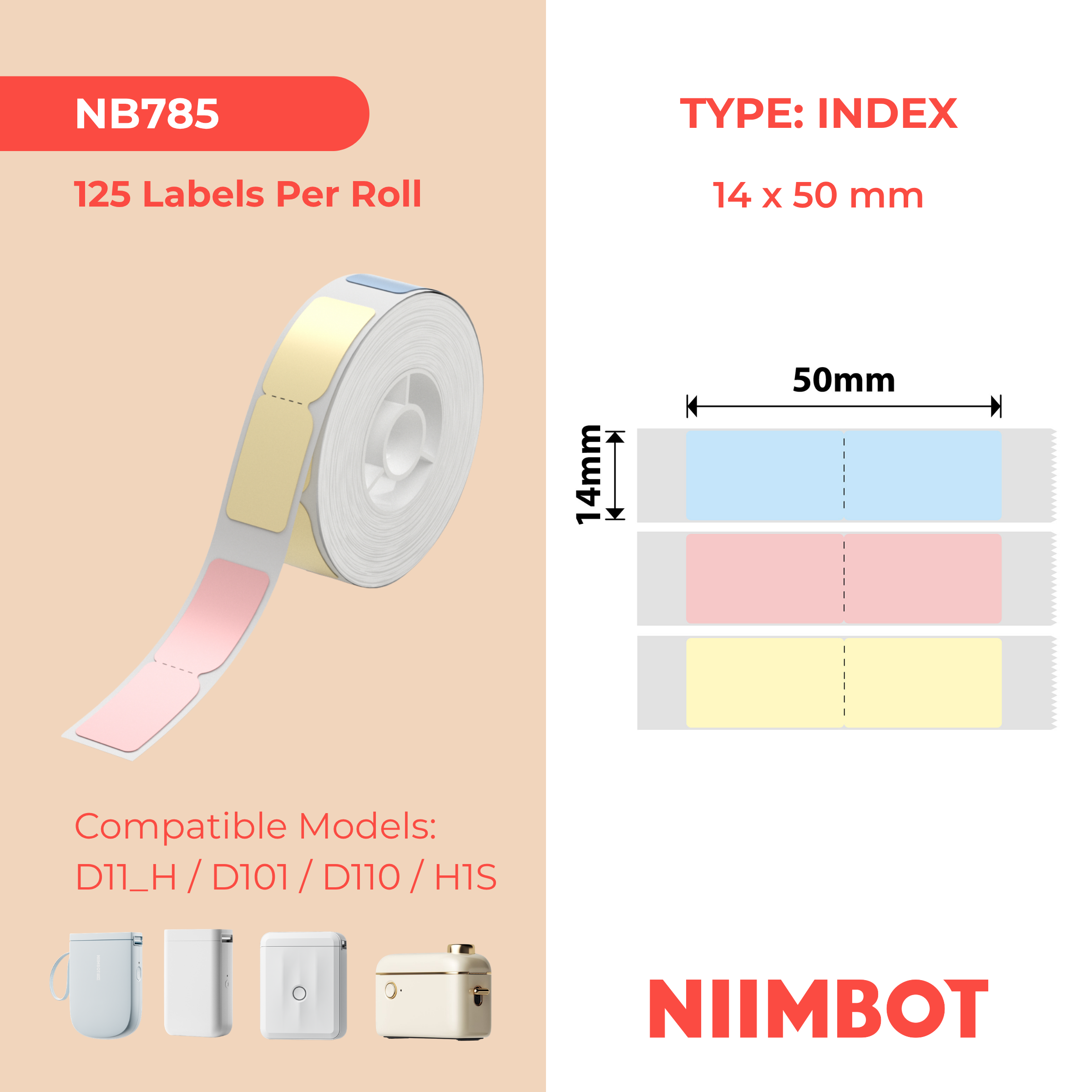 NIIMBOT - D Range - 14x50mm - Index A - 125 Labels