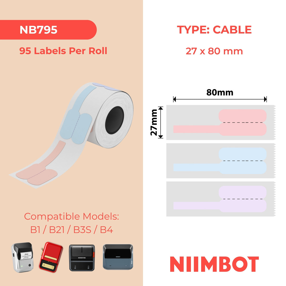 NIIMBOT - B Range - 27x80mm - Mist Cable - 95 Labels