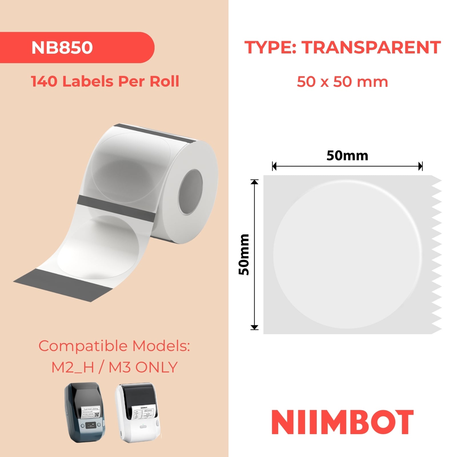 NIIMBOT - M Range - 50x50mm - Transparent Round - 140 Labels