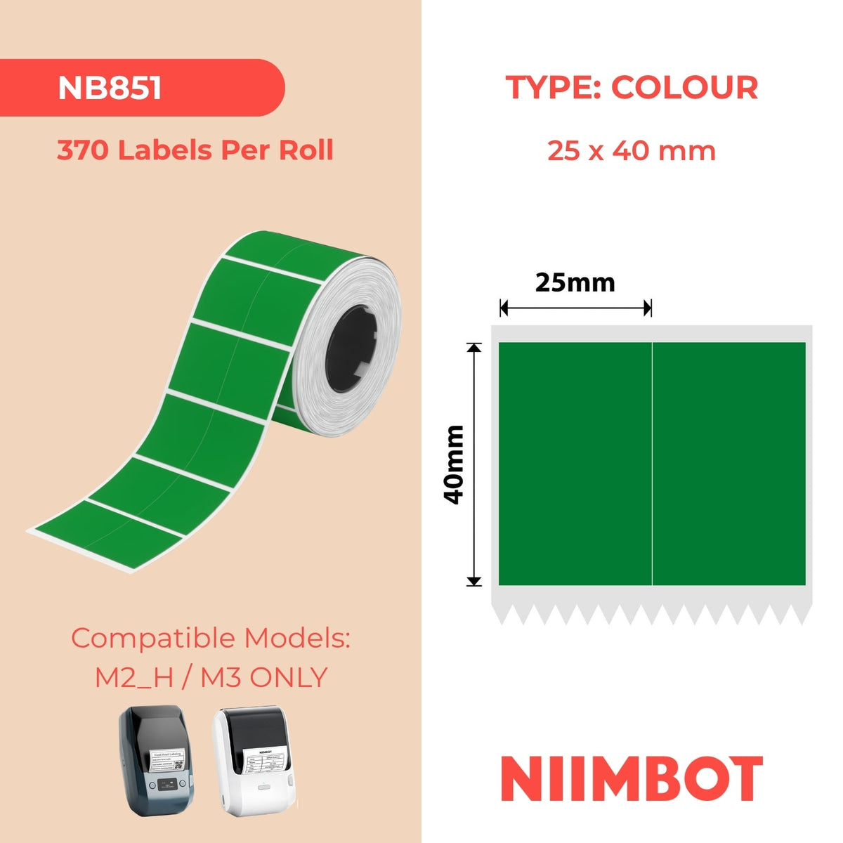 NIIMBOT - M Range - 25x40mm/2L - Green - 370 Labels