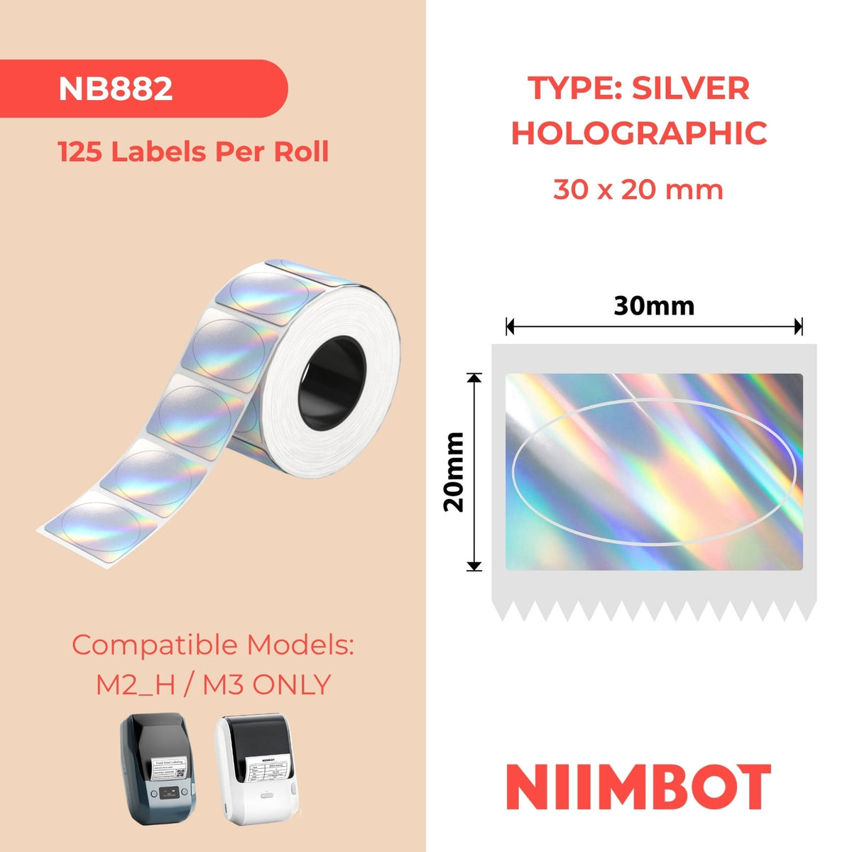 NIIMBOT - M Range - 30x20mm - Silver Oval Laser - 345 Labels
