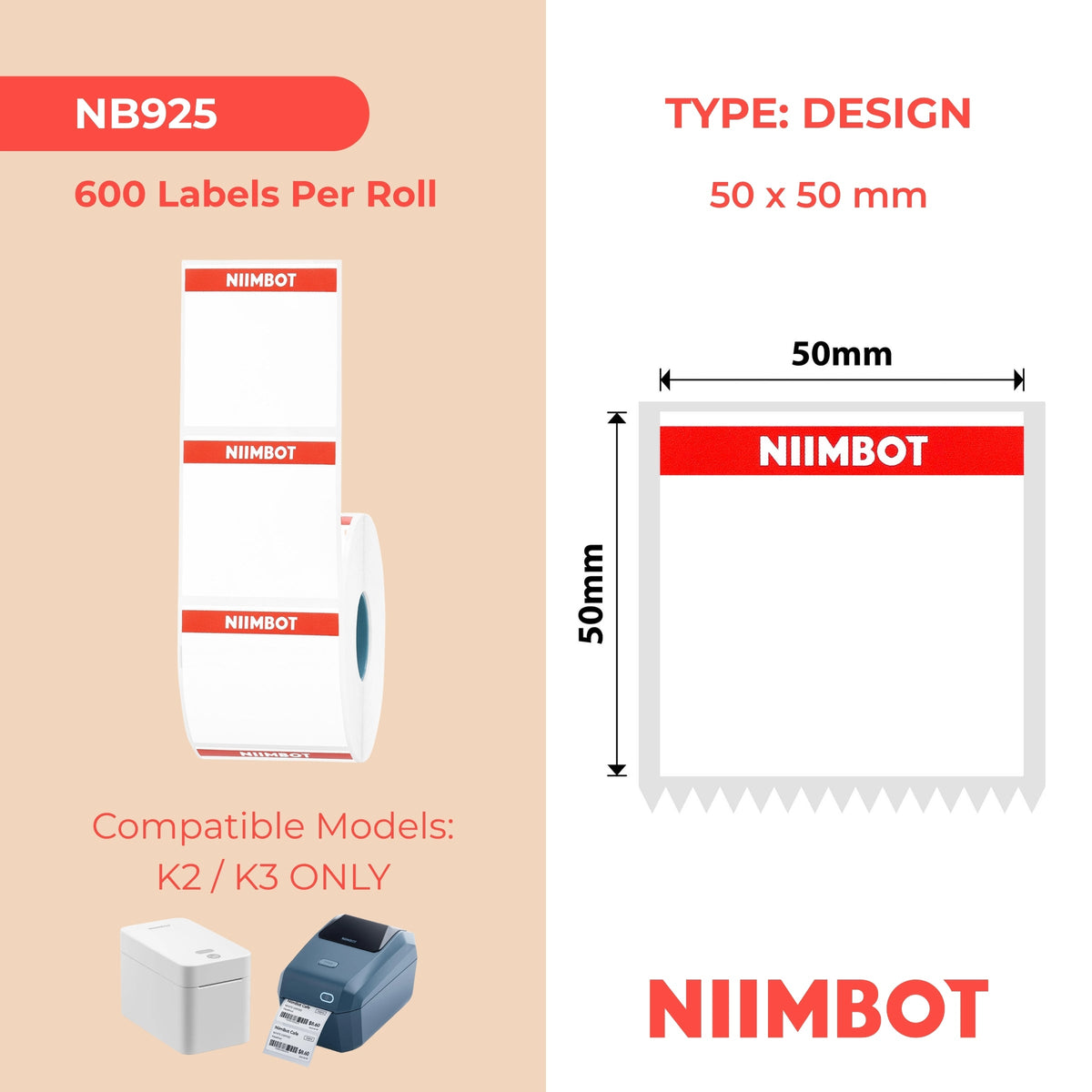 NIIMBOT - K Range - 50x50mm - NIIMBOT Logo - 600 Labels