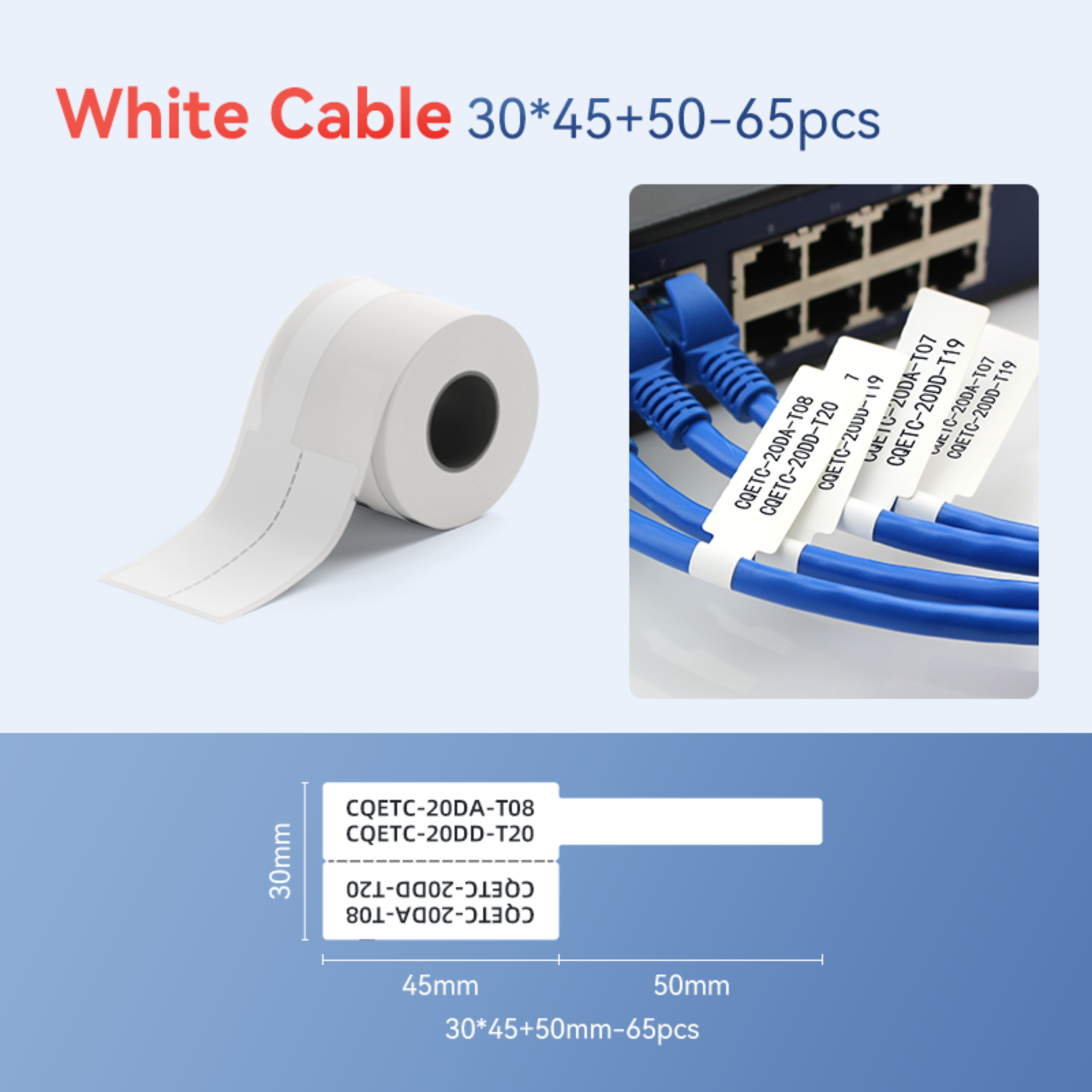 NIIMBOT - M Range - 30x45+50mm - White Cable - 65 Labels - CN