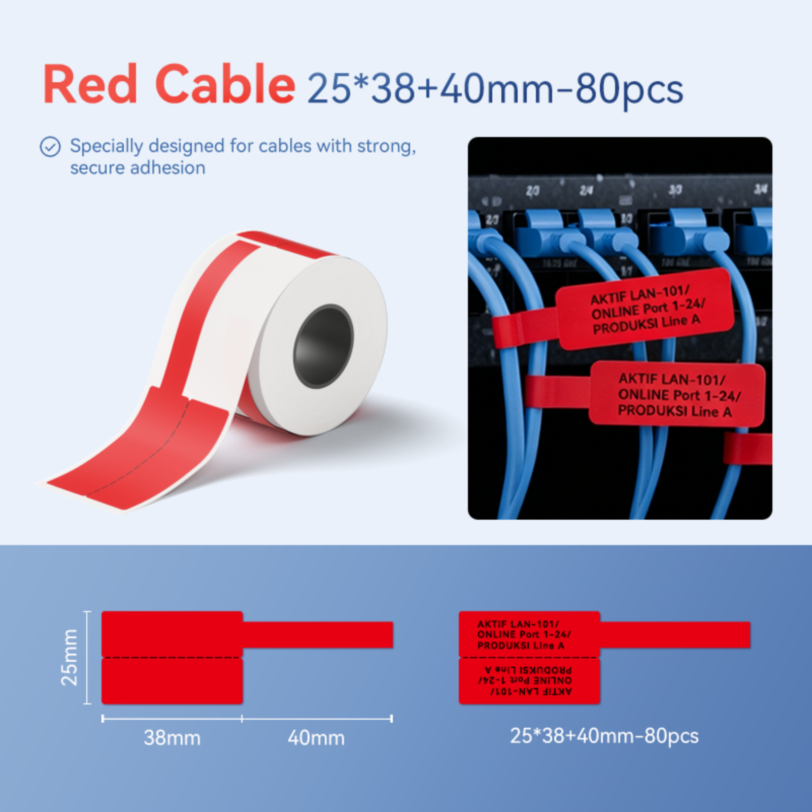 NIIMBOT - M Range - 25x38+40mm - Red Cable - 80 Labels - CN