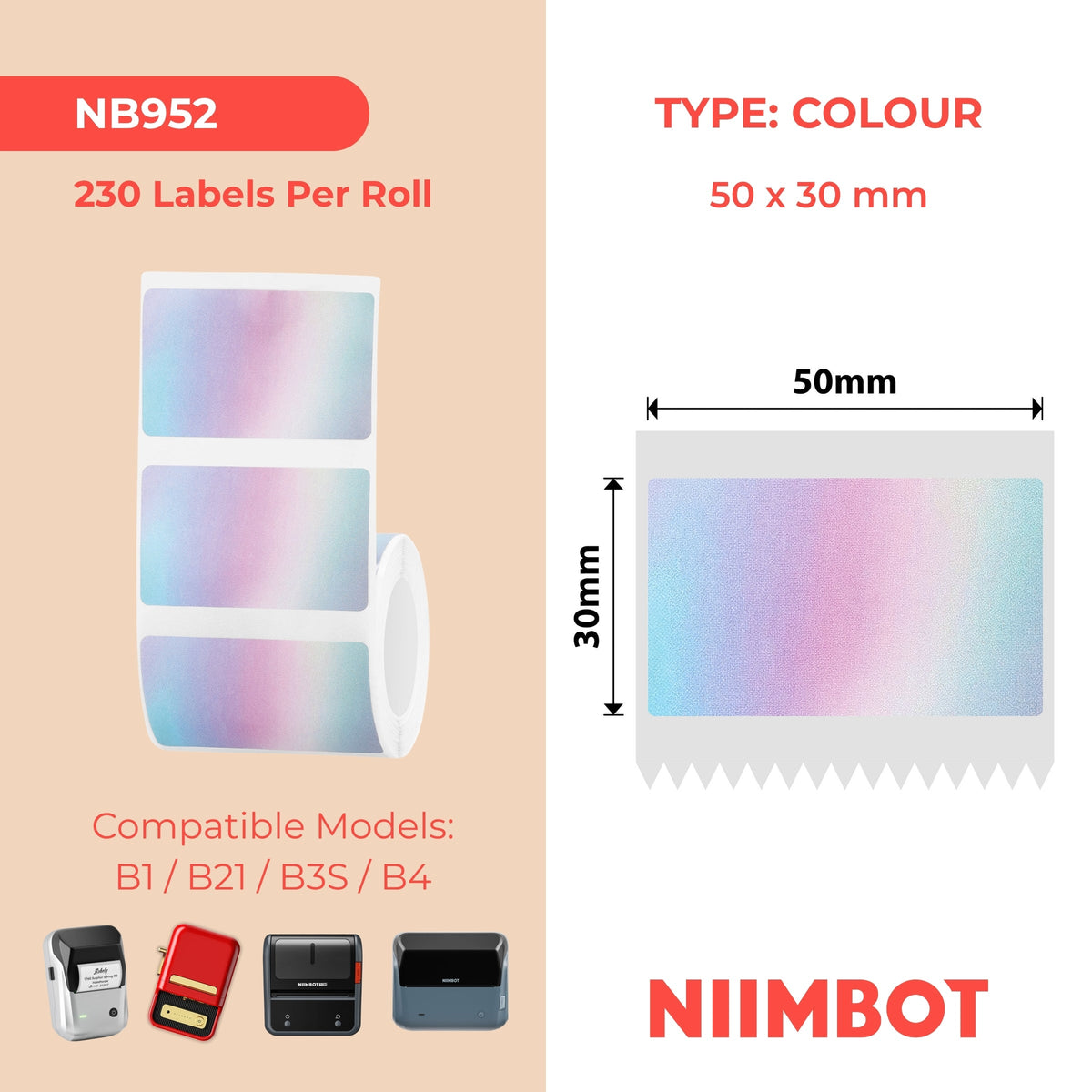 NIIMBOT - B Range - 50x30mm - Aurora - 230 Labels