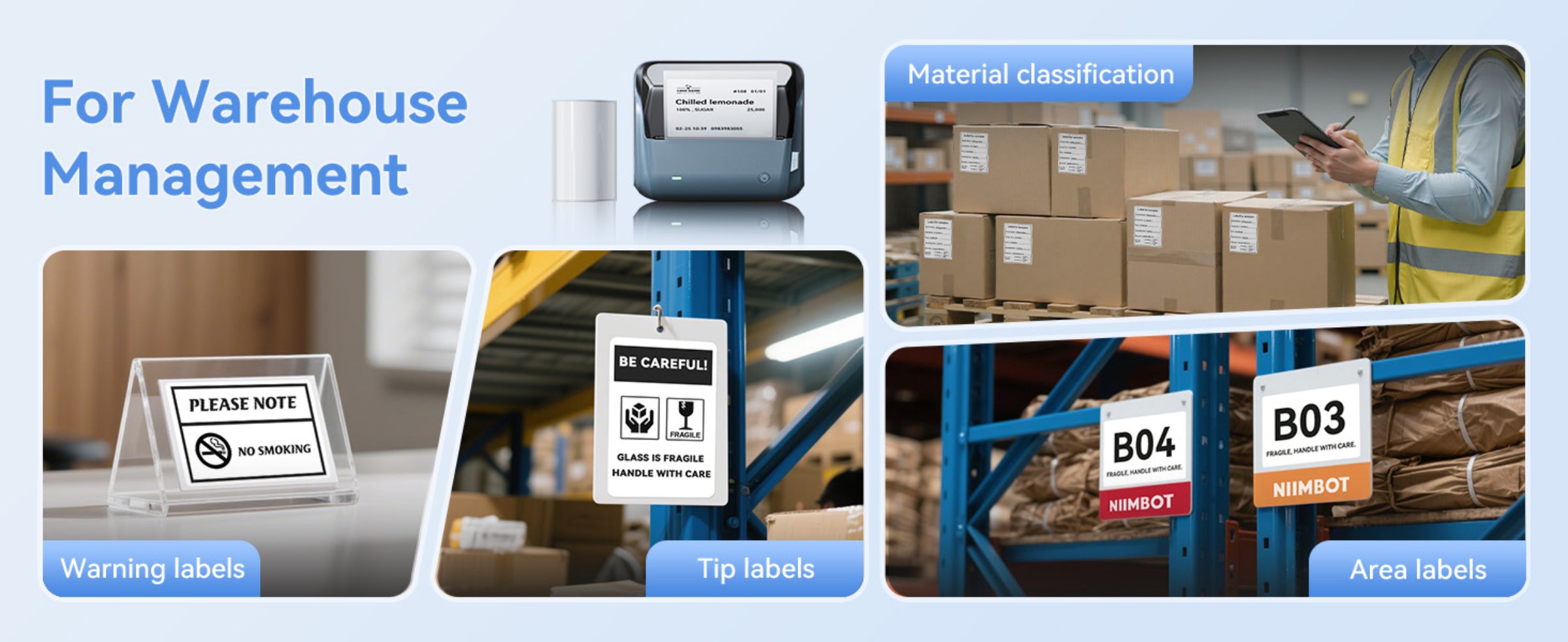 NB609 - NIIMBOT - B4 - BLUETOOTH SHIPPING THERMAL LABEL PRINTER WITH FREE ROLL β LAKE BLUE π