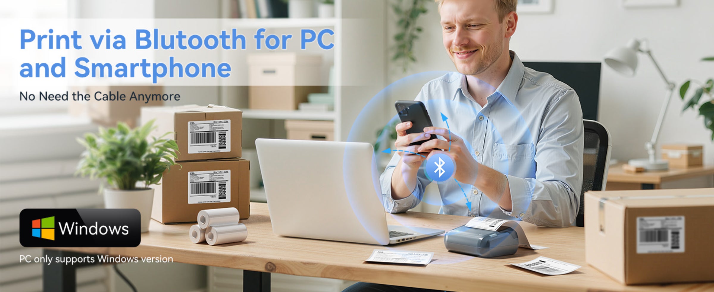 NB609 - NIIMBOT - B4 - BLUETOOTH SHIPPING THERMAL LABEL PRINTER WITH FREE ROLL β LAKE BLUE π