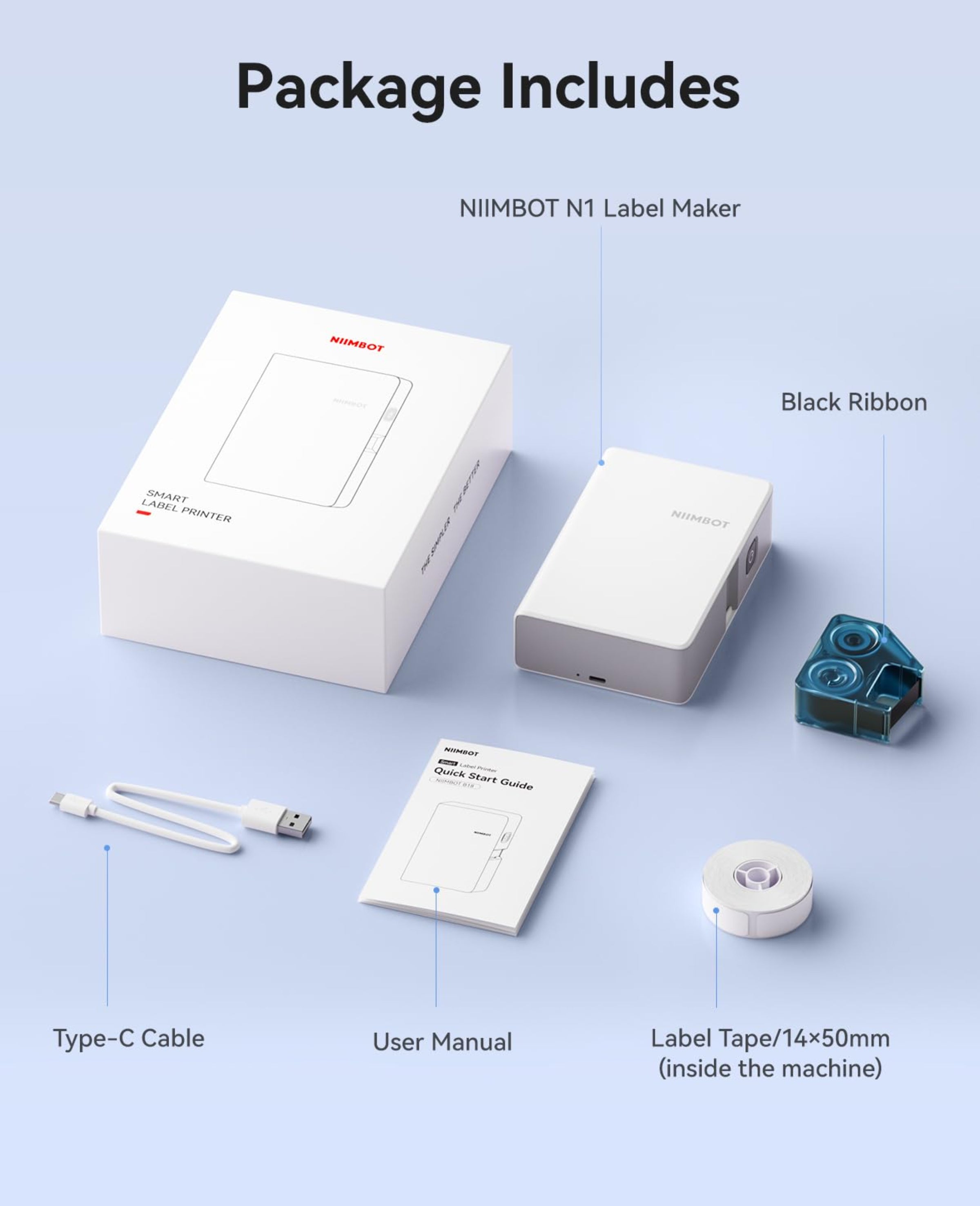 NB623 - NIIMBOT - N1 - BLUETOOTH THERMAL TRANSFER LABEL PRINTER INCL FREE WHITE LABEL & BLACK RIBBON (14*50MM)